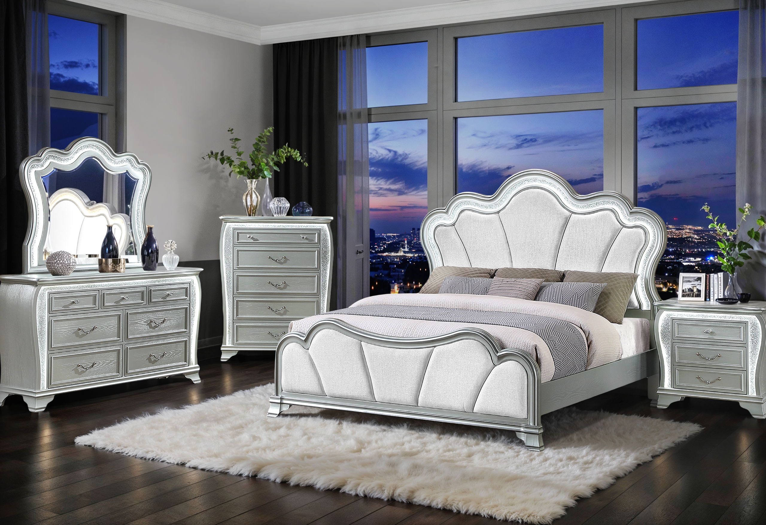 Aria - Nightstand With LED - Silver