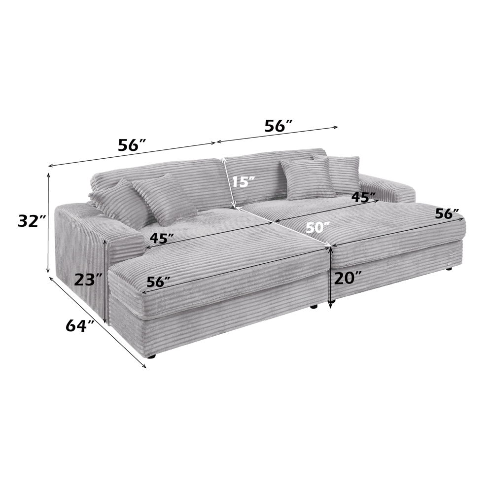 Hilde - Sectional Sofa With 4 Pillows - Light Gray Corduroy, light gray, view 7