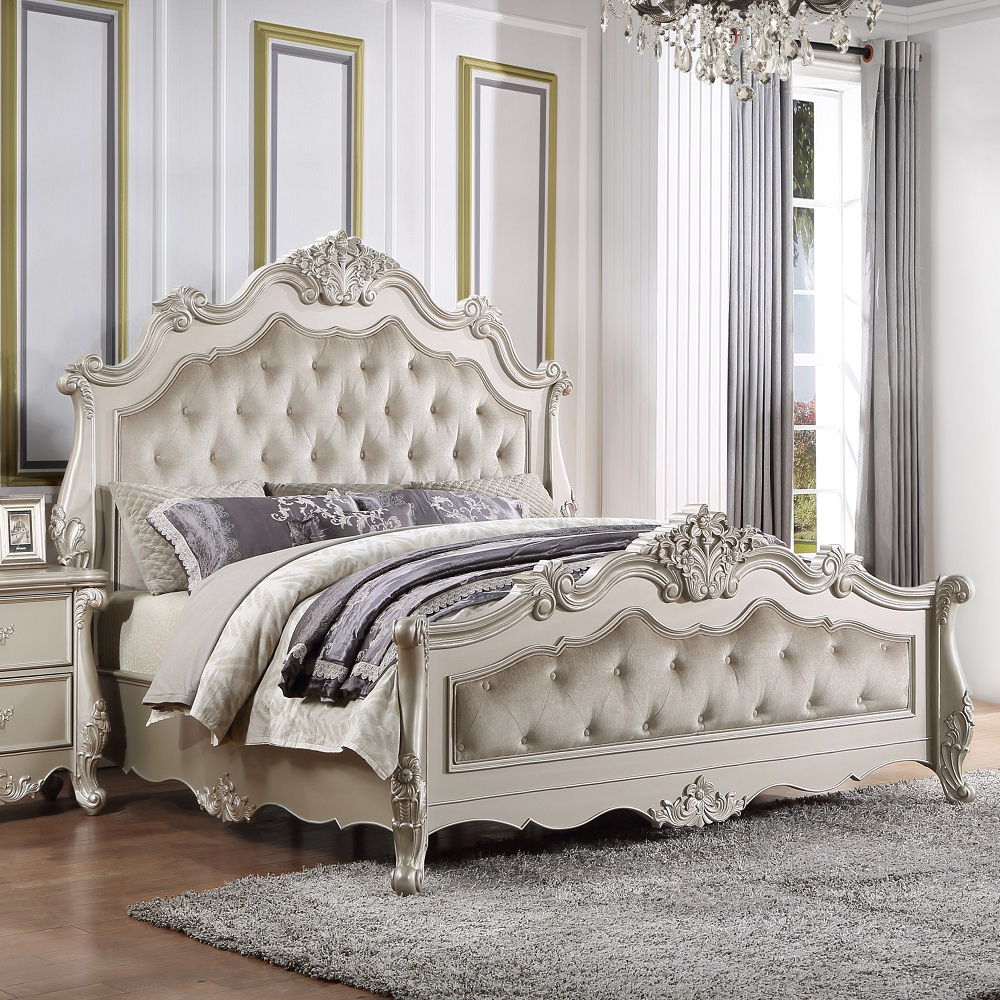Bently - Queen Bed - Fabric & Champagne, silver
