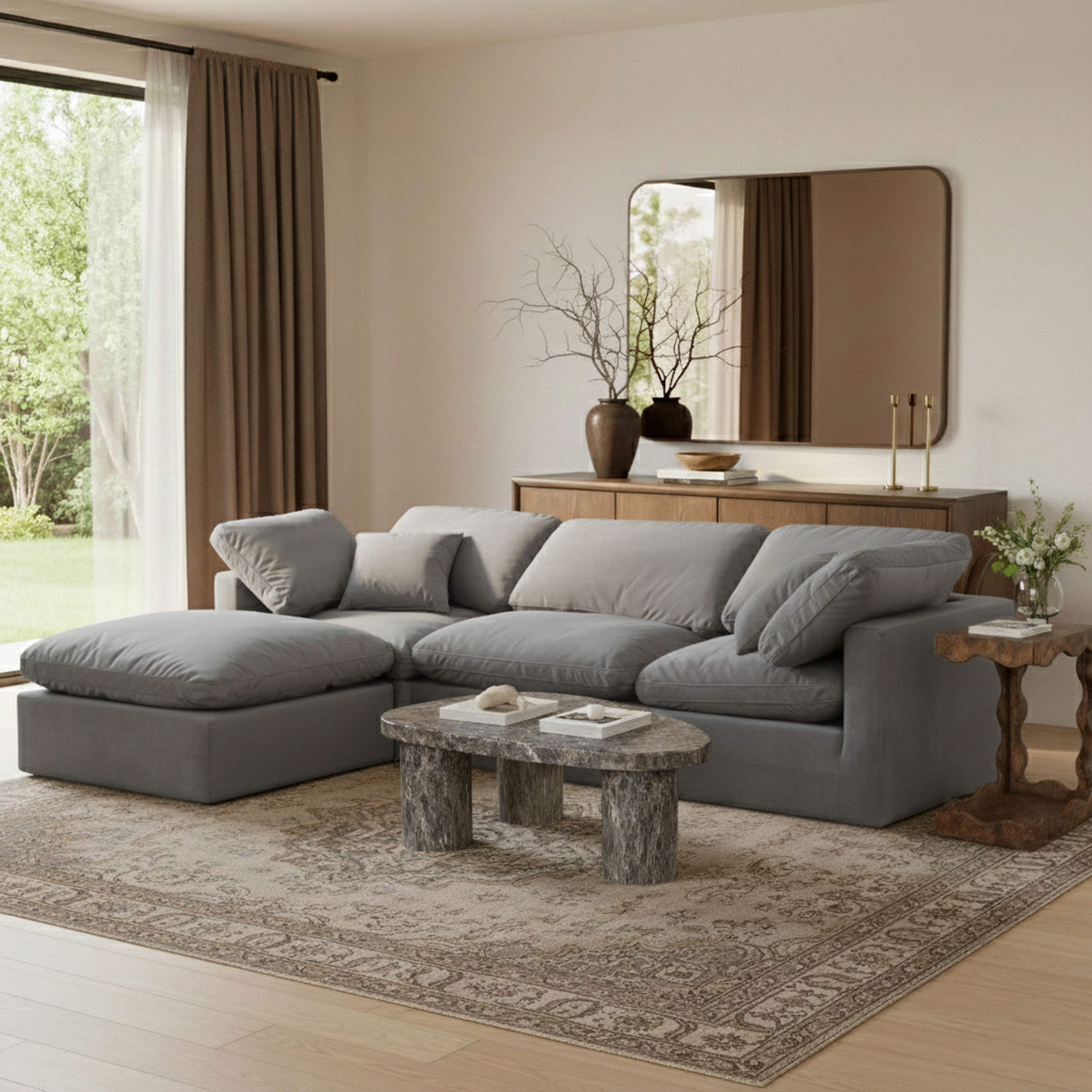 Indulge - Velvet 4 Piece Modular Sectional With Chaise - Gray