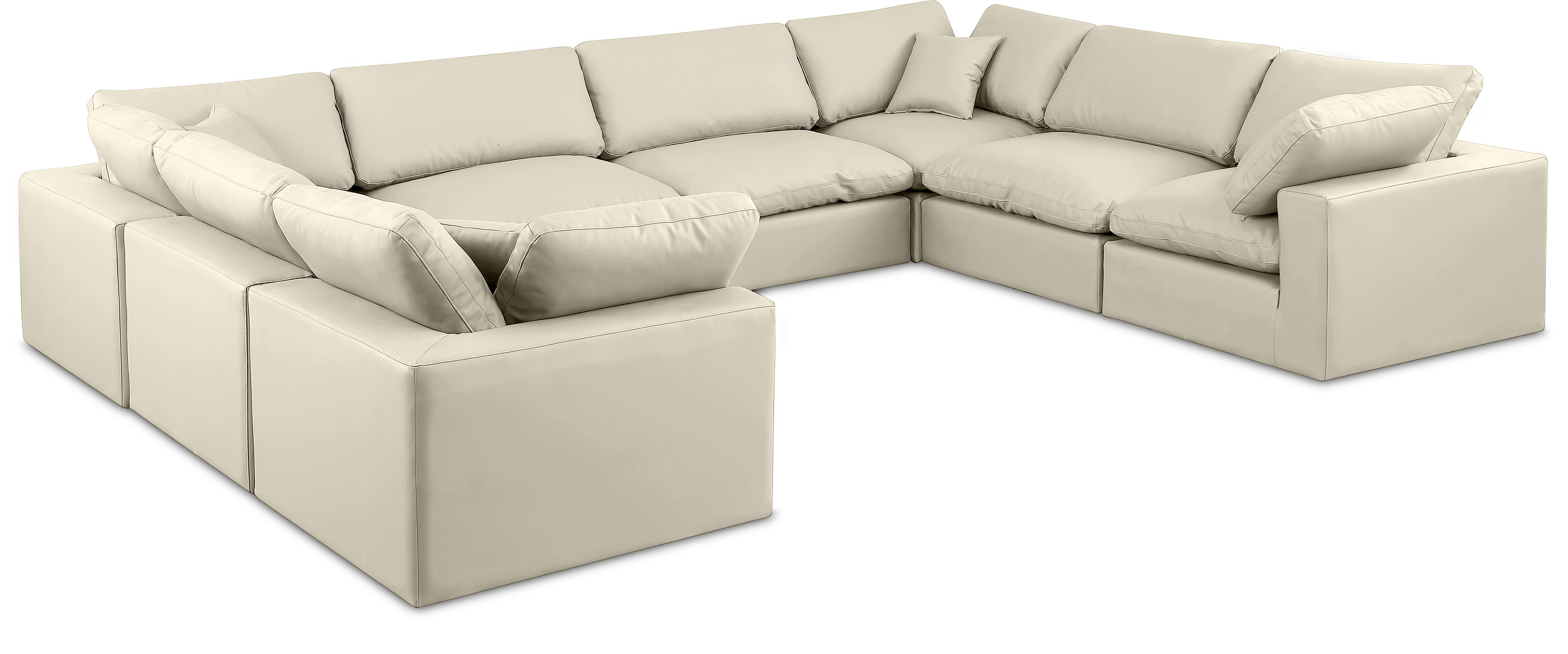 Comfy - 8 Piece Faux Leather Modular Sectional - Cream
