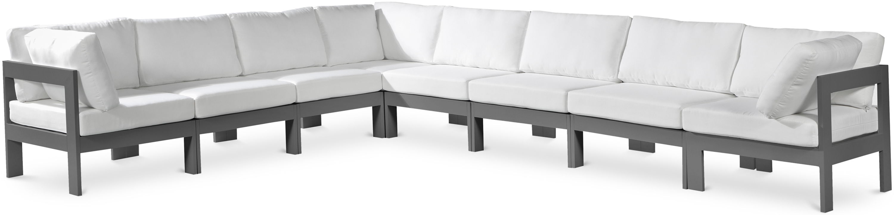 Nizuc - Outdoor Patio 8 Piece Modular Sectional With Gray Frame - White