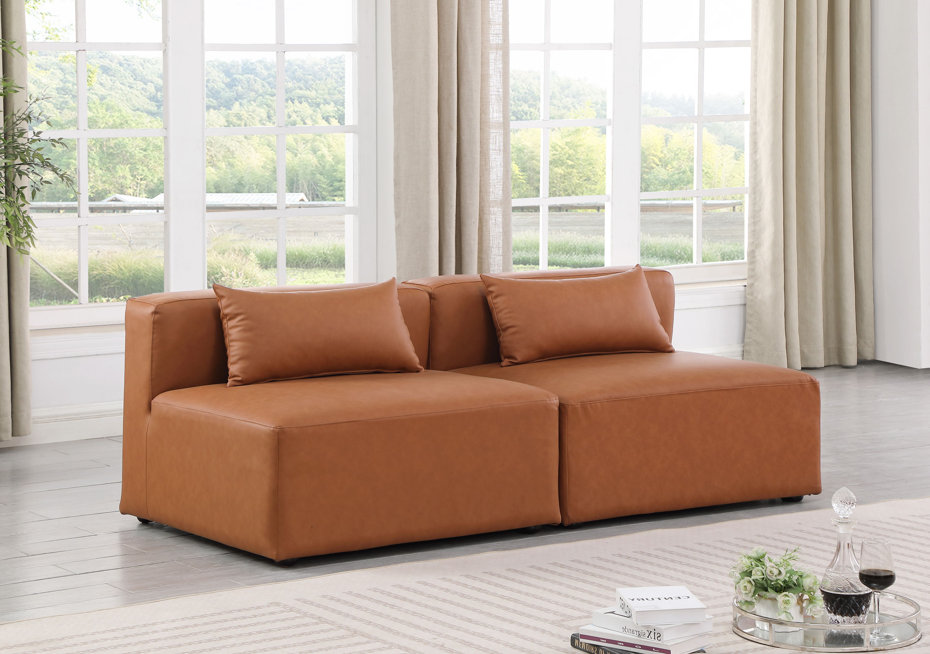 Cube - Modular 2 Piece Armless Sofa - Cognac