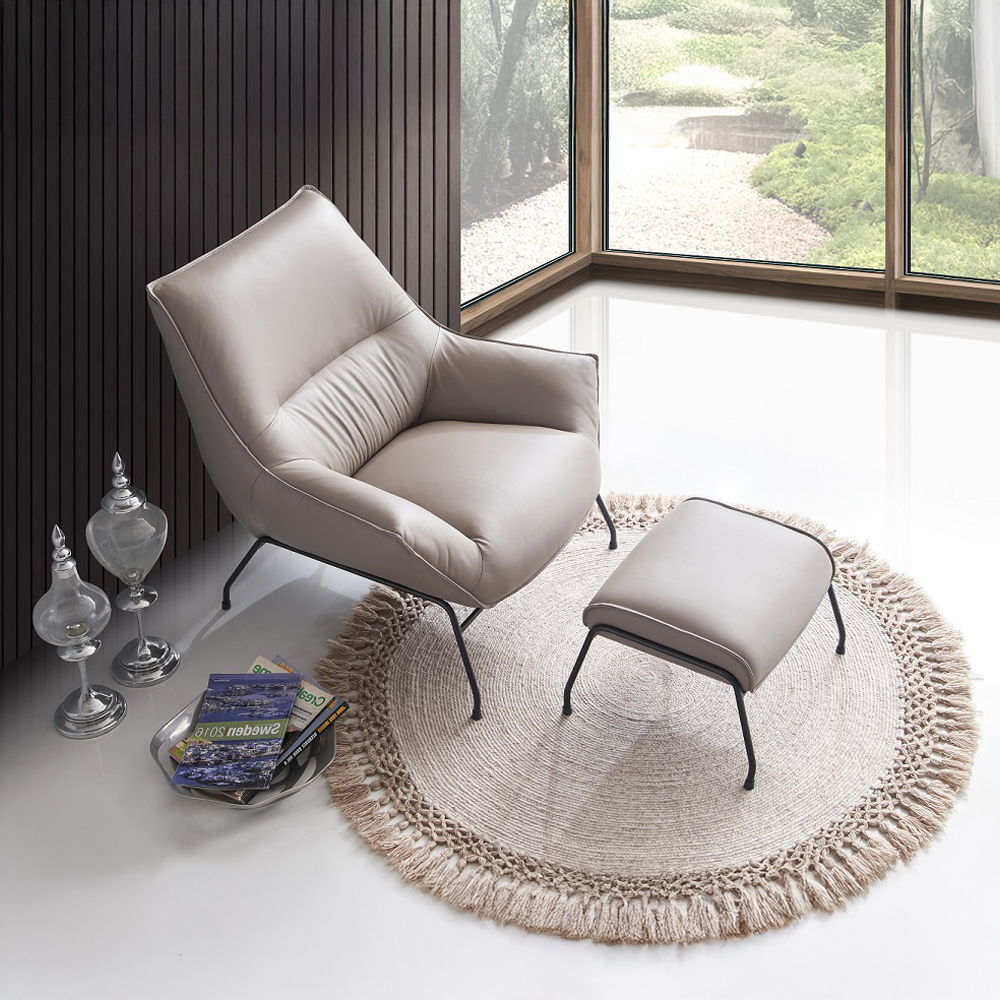 Jabel - Accent Chair & Ottoman - Khaki Top Grain Leather, gray, view 6