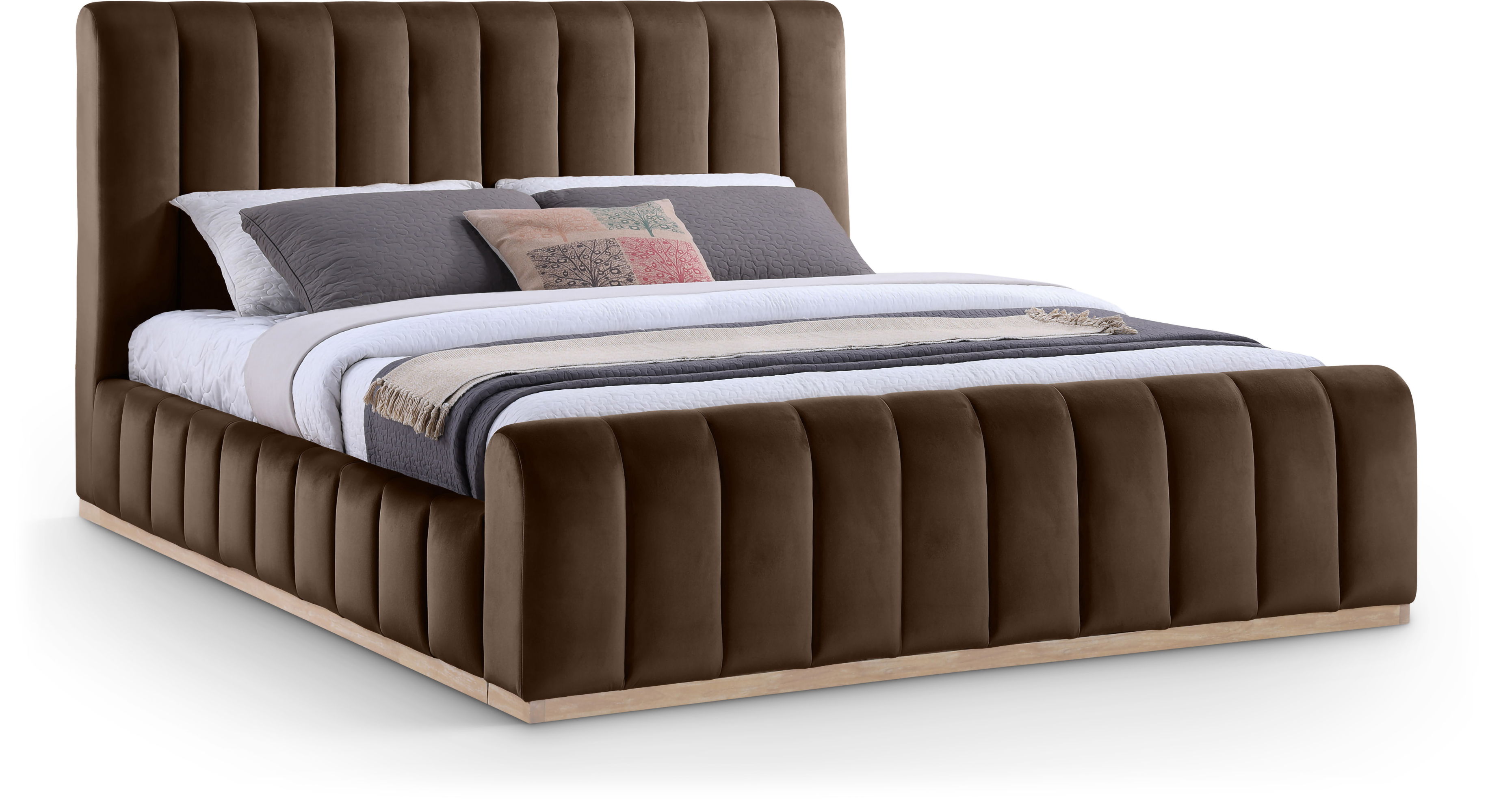 Amara - Velvet King Bed - Brown
