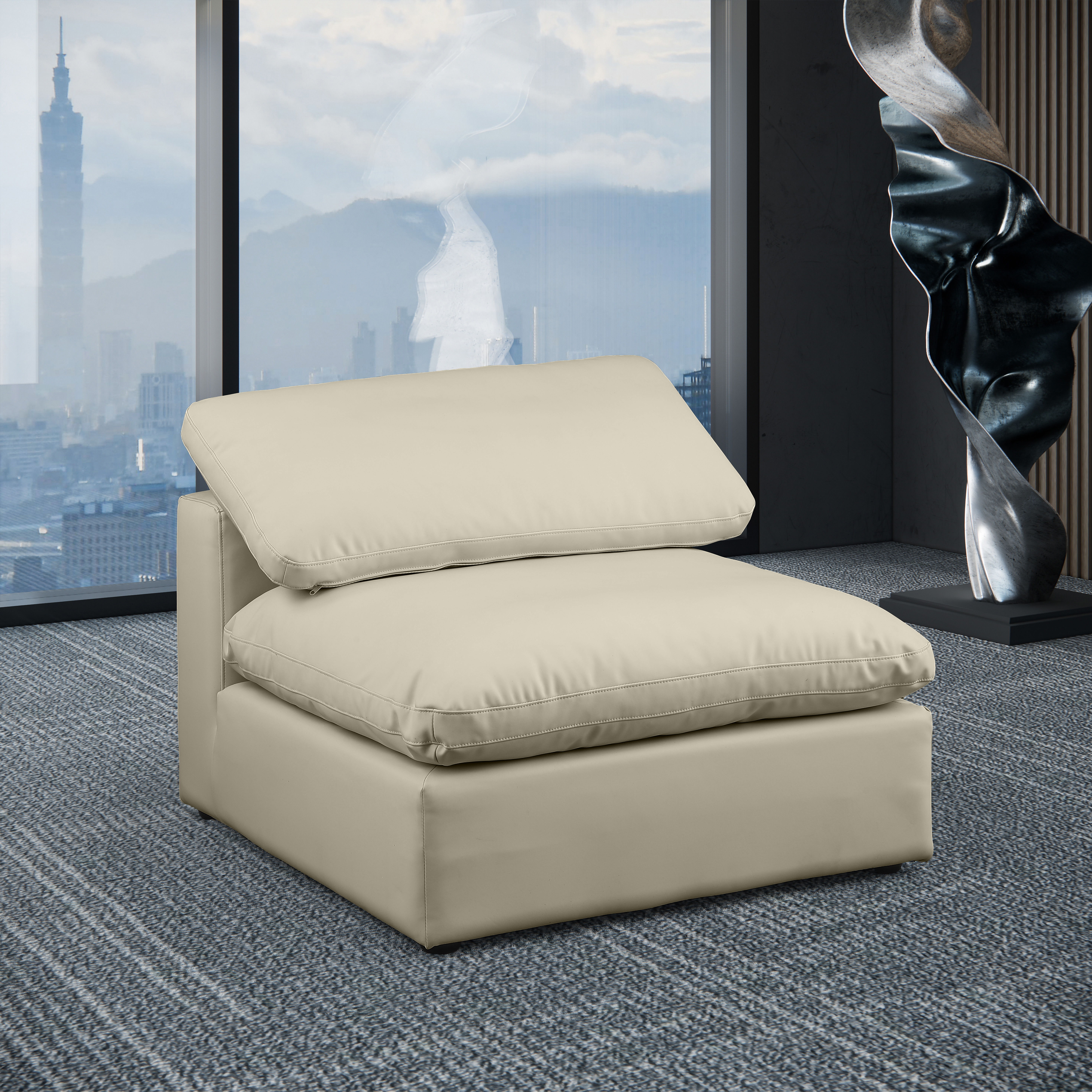 Comfy - Faux Leather Armless Chair - Cream