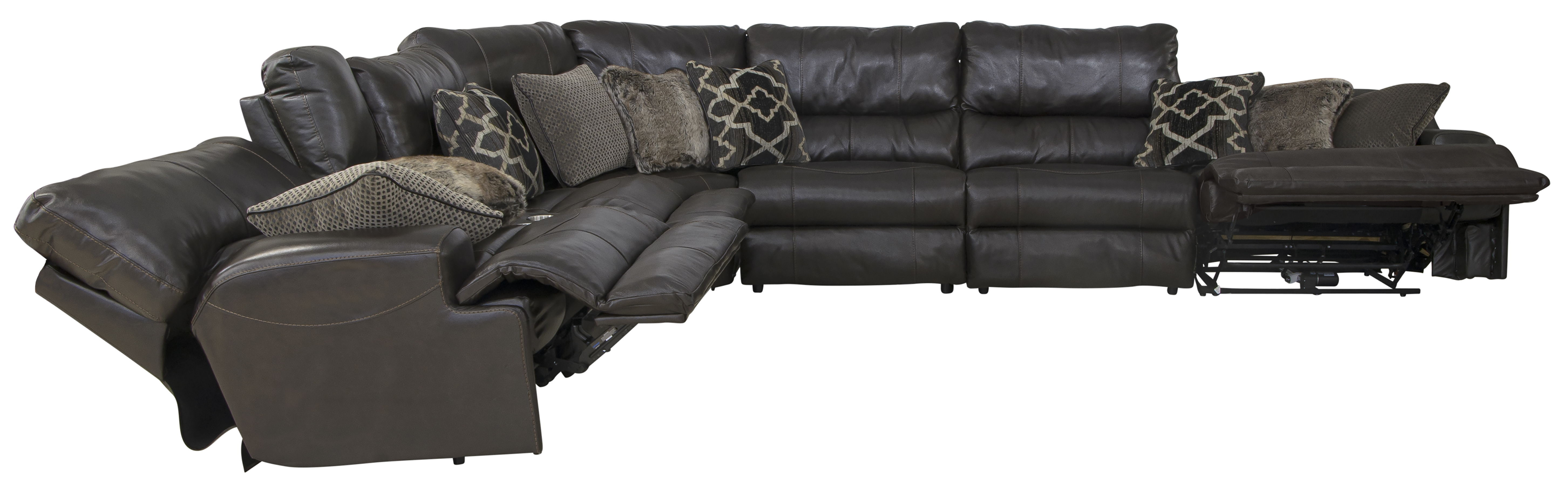 Como - 7 Piece Italian Leather Match Power Reclining Sectional With 2 Lay Flat Reclining Seats - Chocolate
