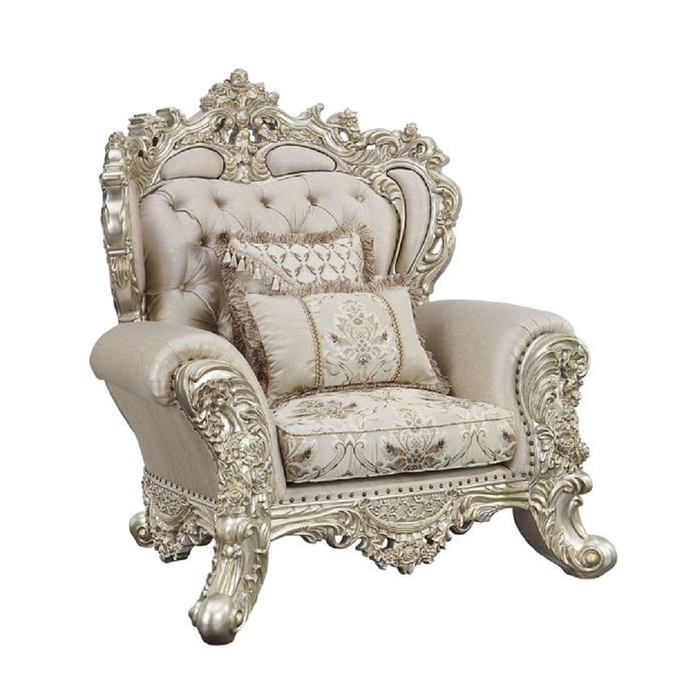 Danae - Chair With 2 Pillows - Fabric, Champagne & Gold, beige