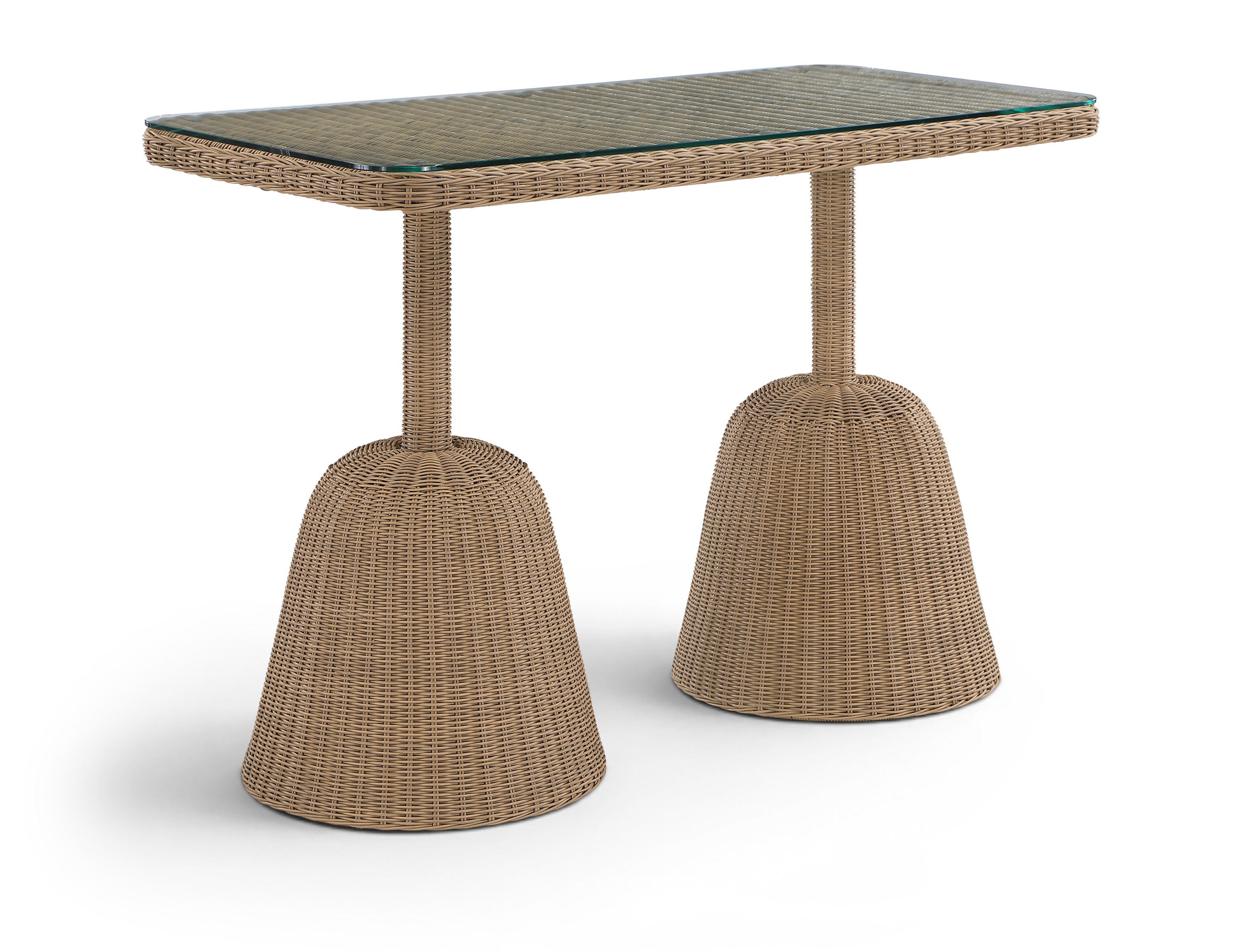Seacrest - 60" Tempered Glass Top And Wicker Outdoor Patio Bar Height Table - Natural