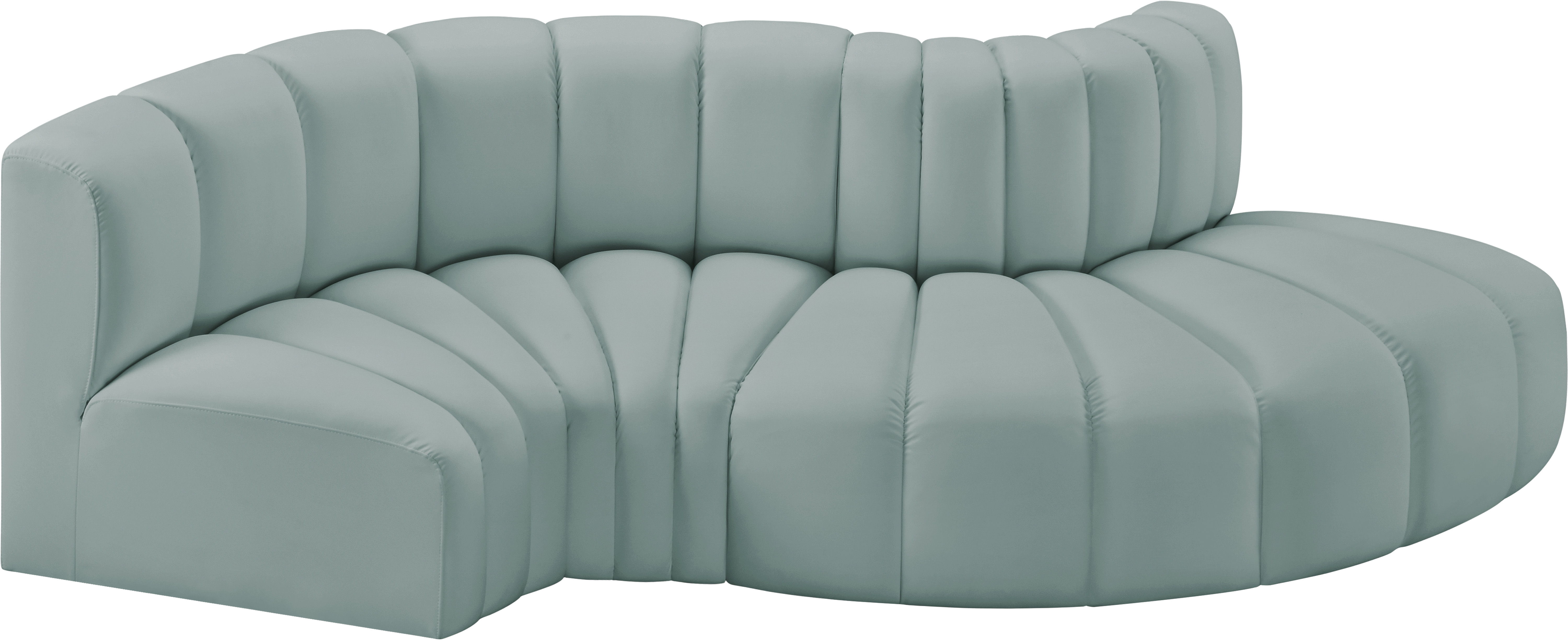 Arc - Faux Leather 4 Piece L-Shaped Modular Sofa - Mint Green