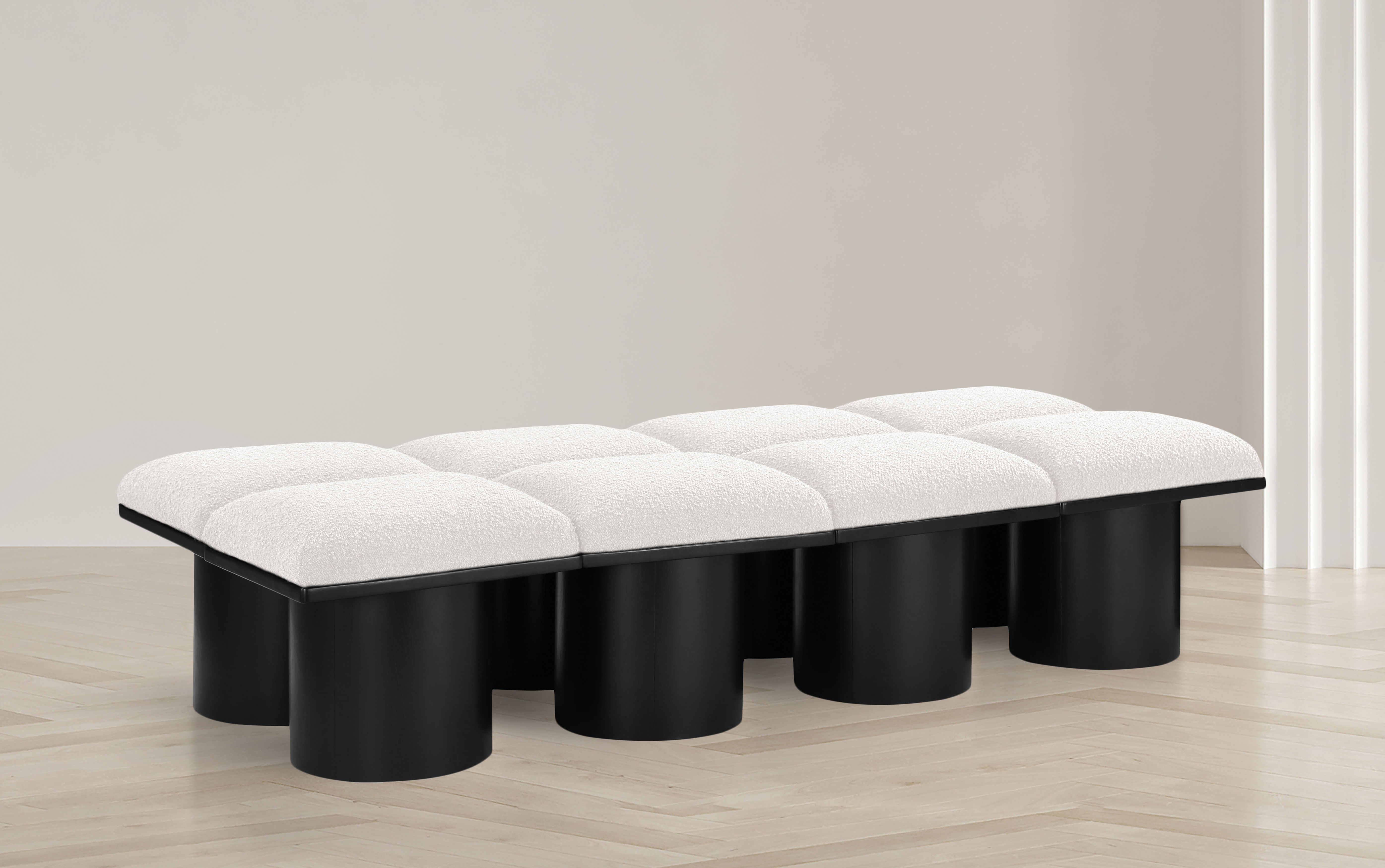 Pavilion - 72" 8 Piece Modular Bench With Black Base - Cream