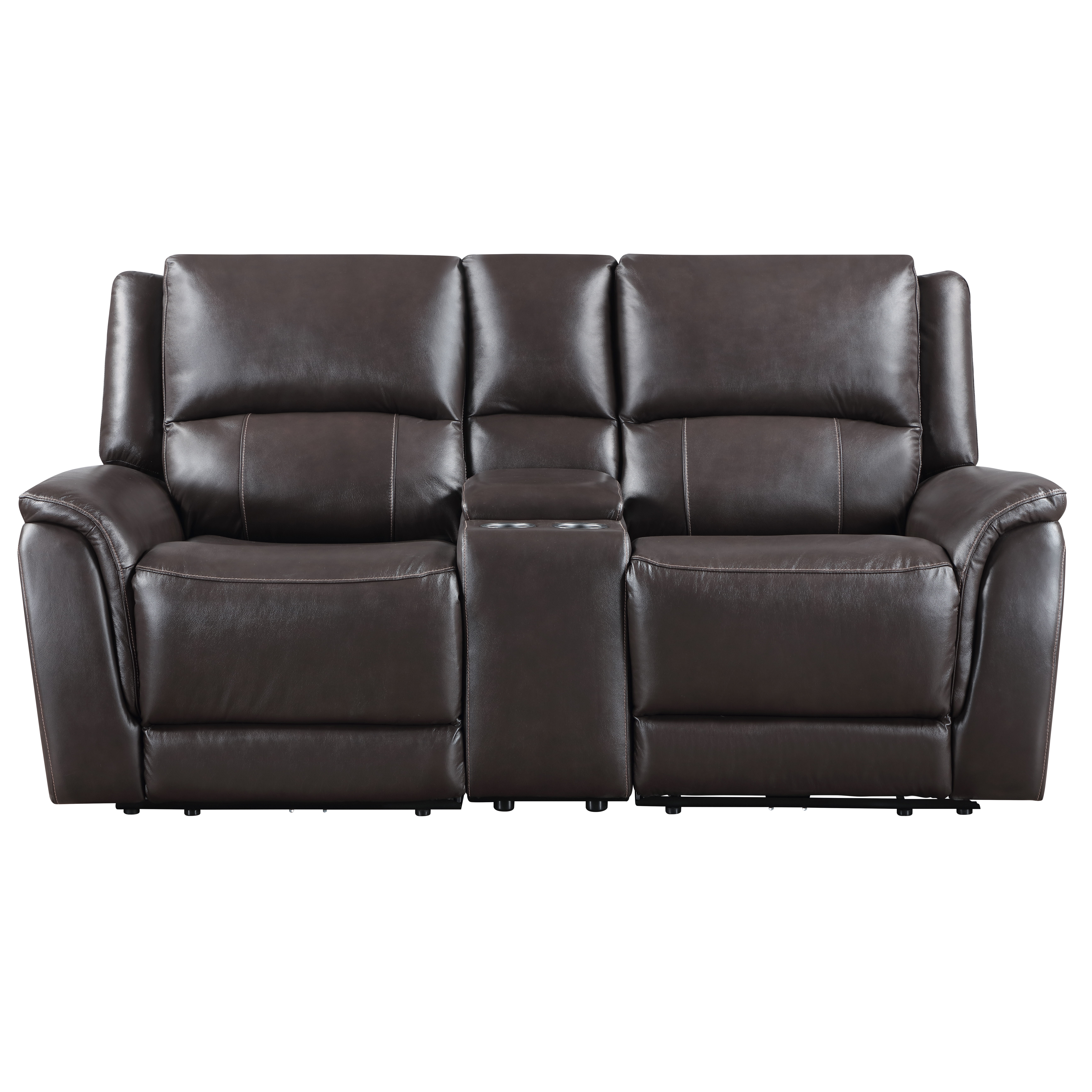 Alexandria - Power Leather Reclining Console Loveseat - Chocolate