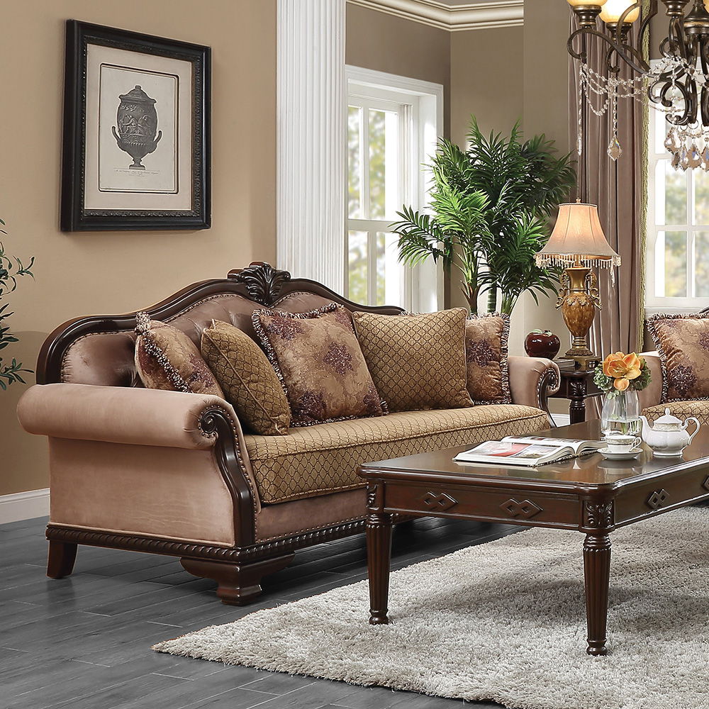 Chateau De Ville - Sofa With 5 Pillows (Same Lv01588) - Fabric & Espresso, beige, view 2