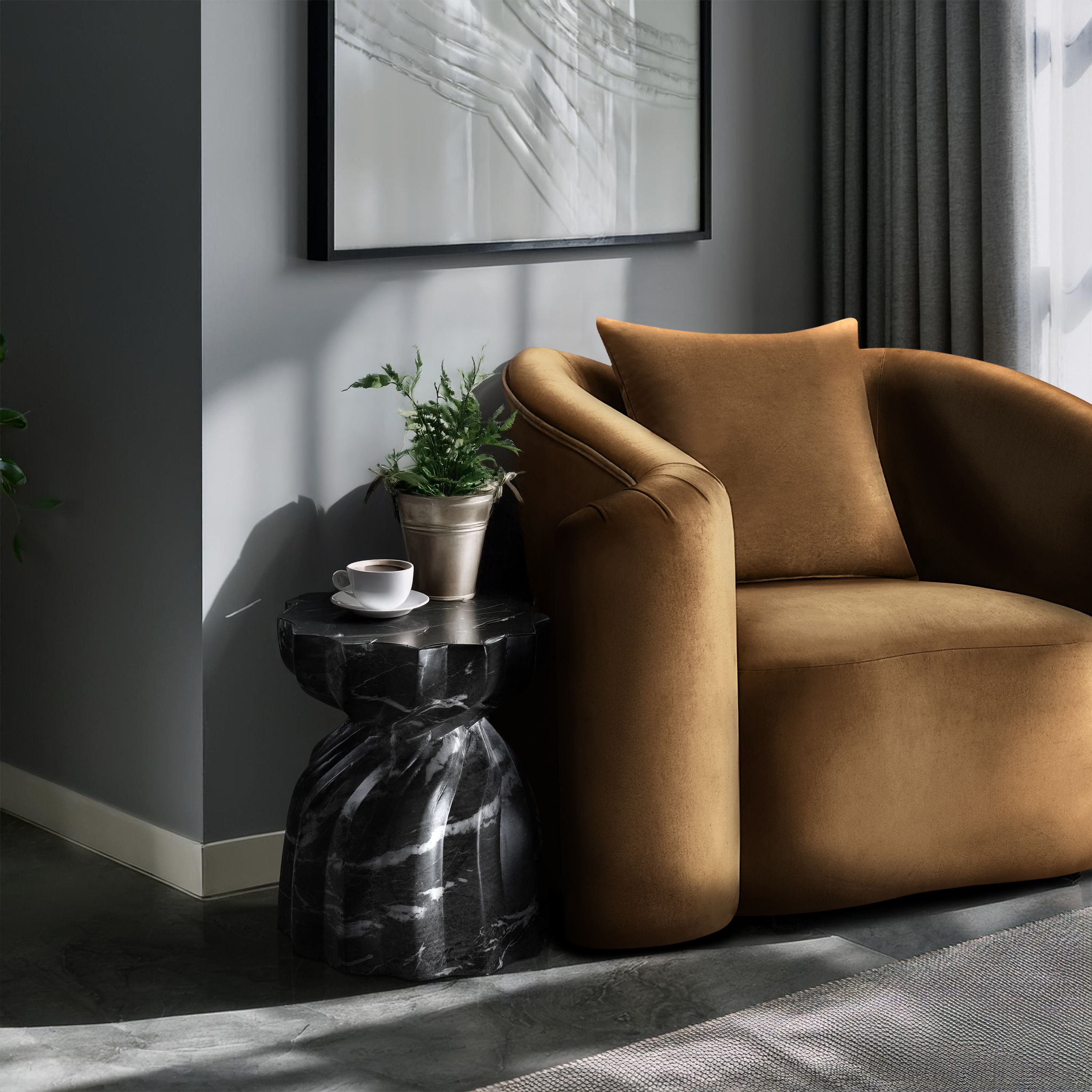 Caserta - Marble Finish Concrete End Table - Black