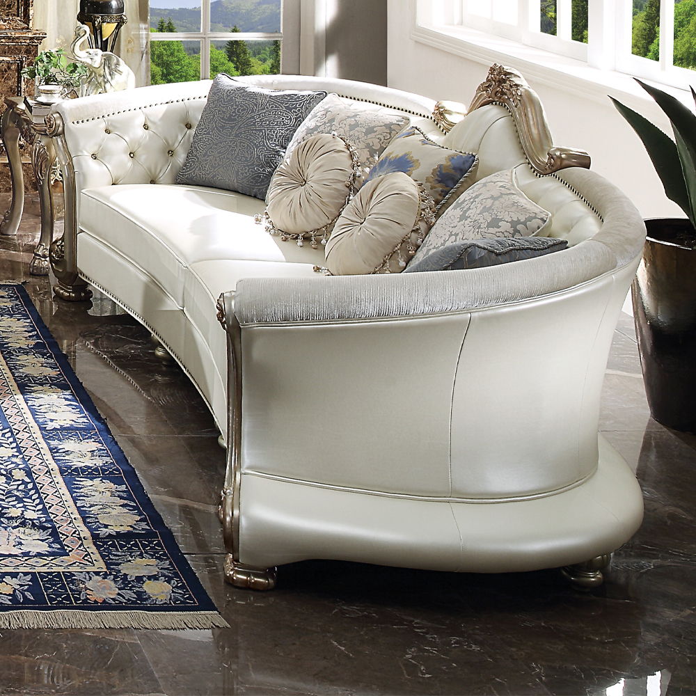 Dresden II - Sofa With 7 Pillows - Pearl Synthetic Leather & Gold Patina, beige