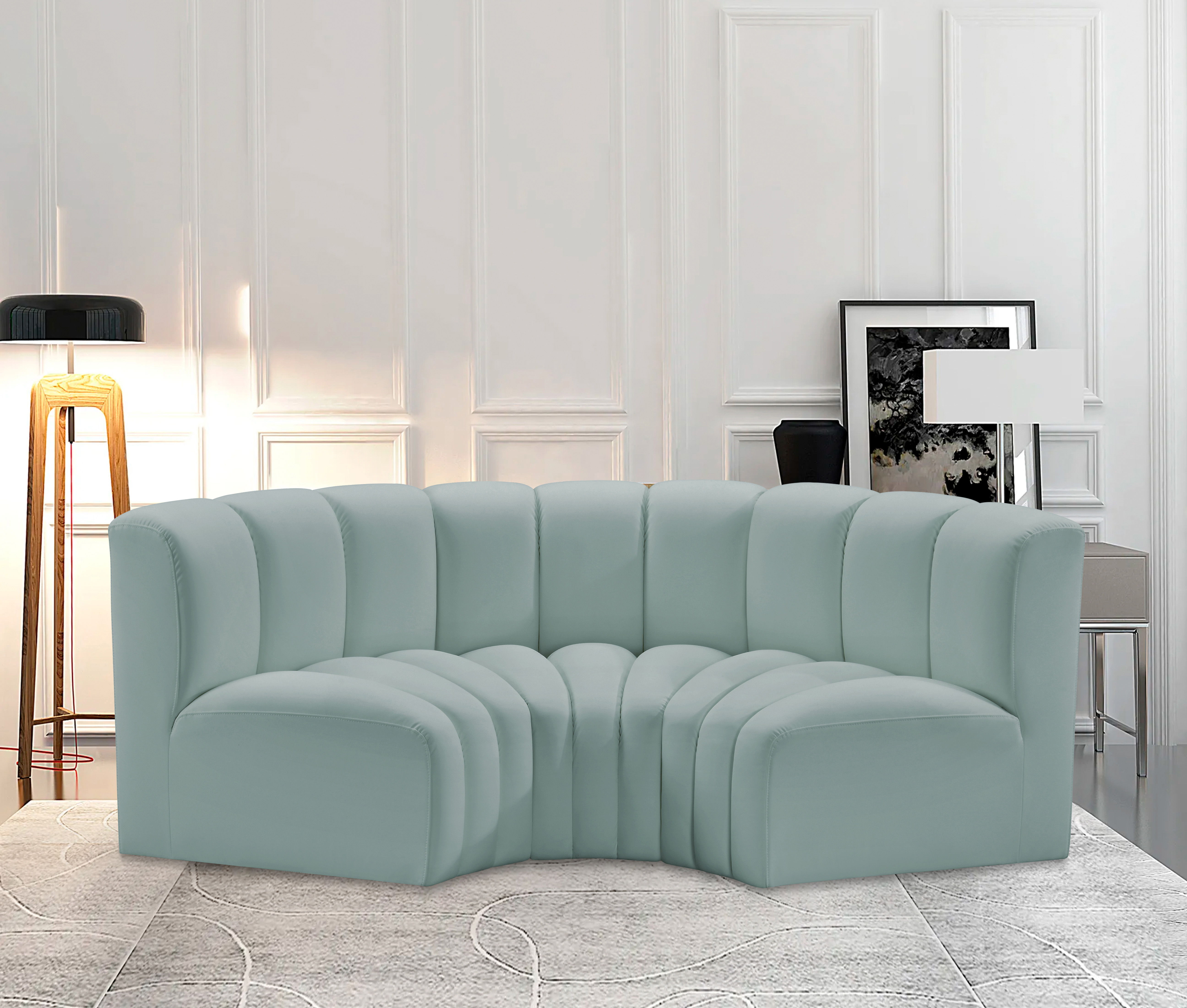 Arc - Faux Leather 3 Piece Modular U-Shaped Sofa - Mint Green