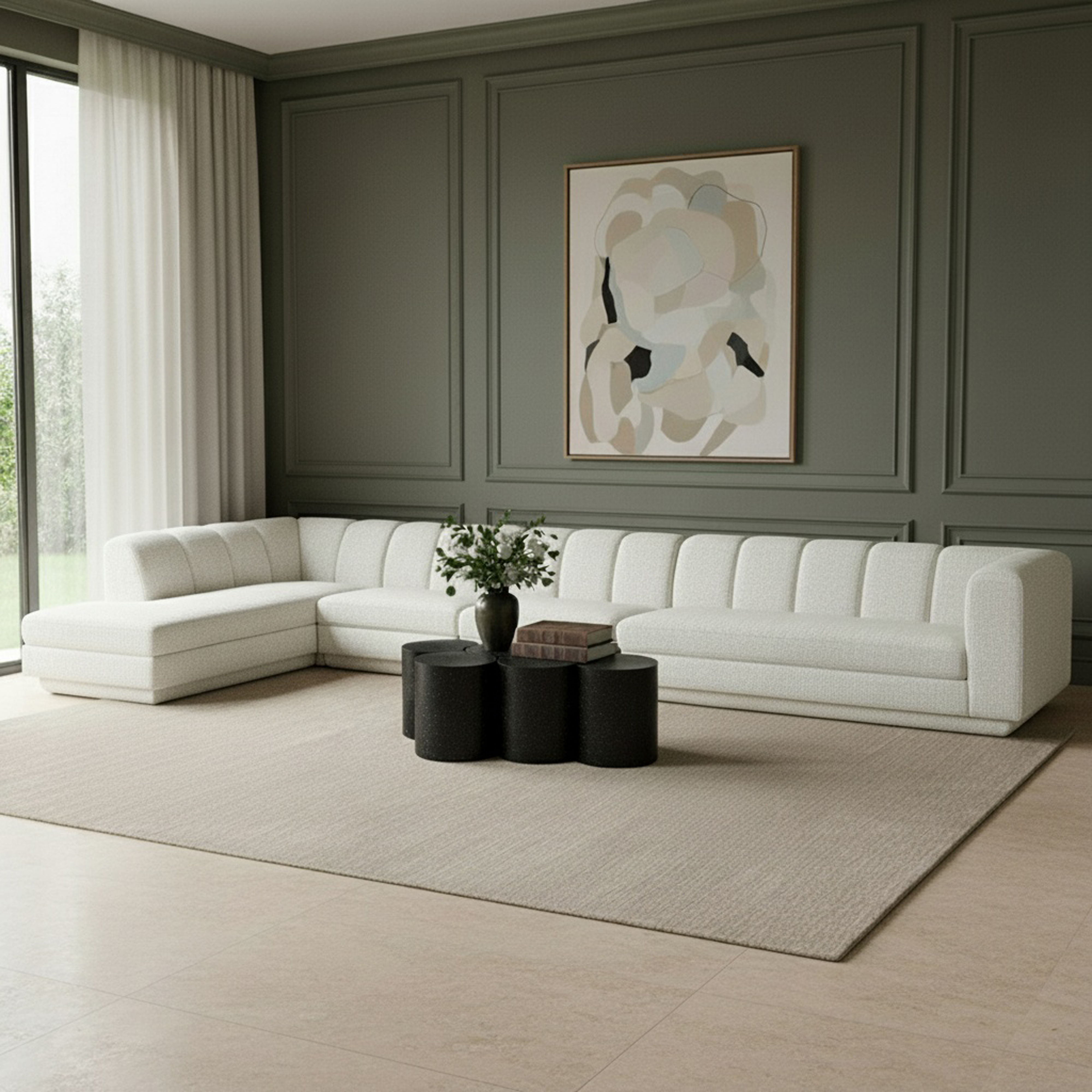 Modari - Fabric Upholstered 4 Piece LAF Modular Sectional - Cream