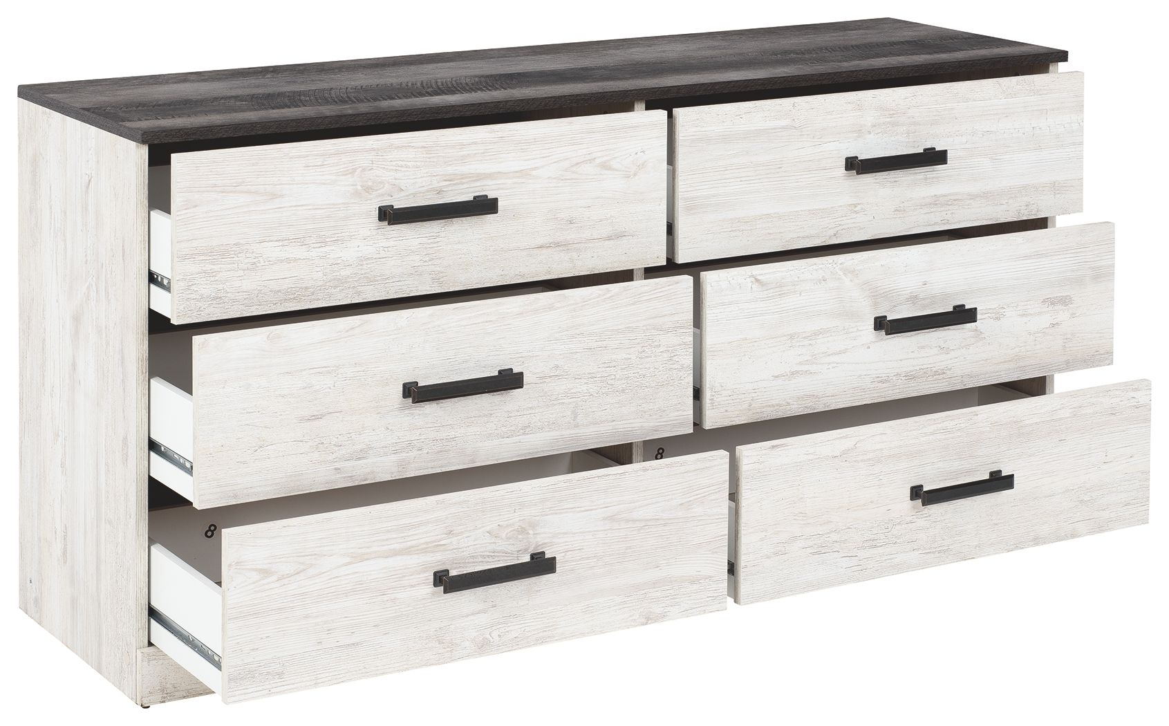 Shawburn - Six Drawer Dresser - White / Black / Gray, white, view 4