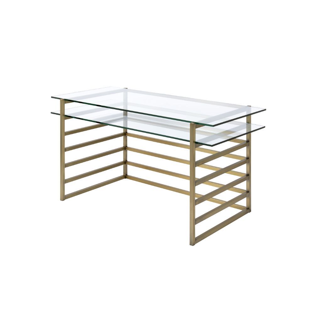 Shona - Writing Desk - Clear Glass Top & Antique Gold, gold