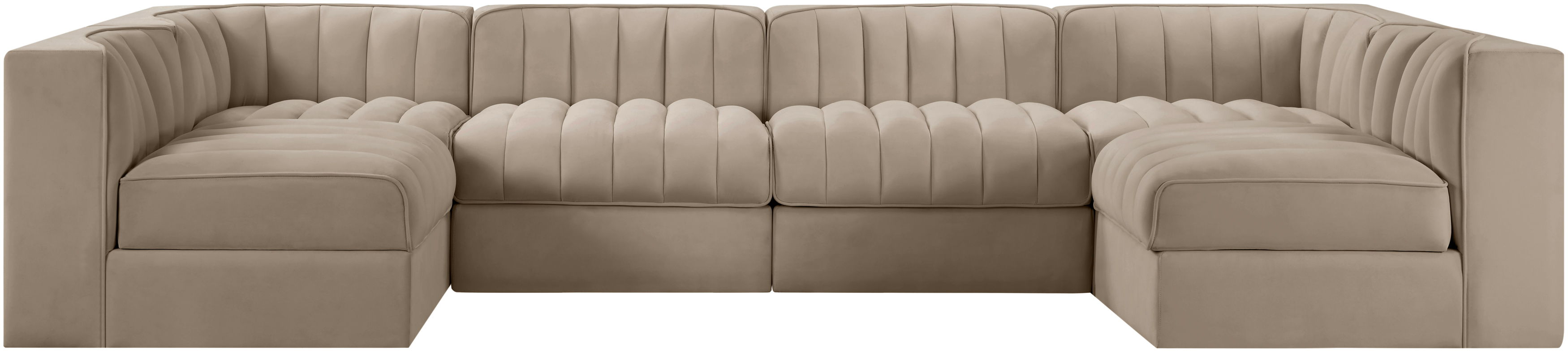 Rummi - Armless Velvet Performance Fabric Upholstered 6 Piece Modular Sectional - Beige