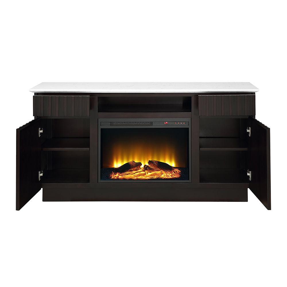 Jaramillo - Server With Fireplace - Engineered Marble & Rustic Espresso, dark brown, view 4