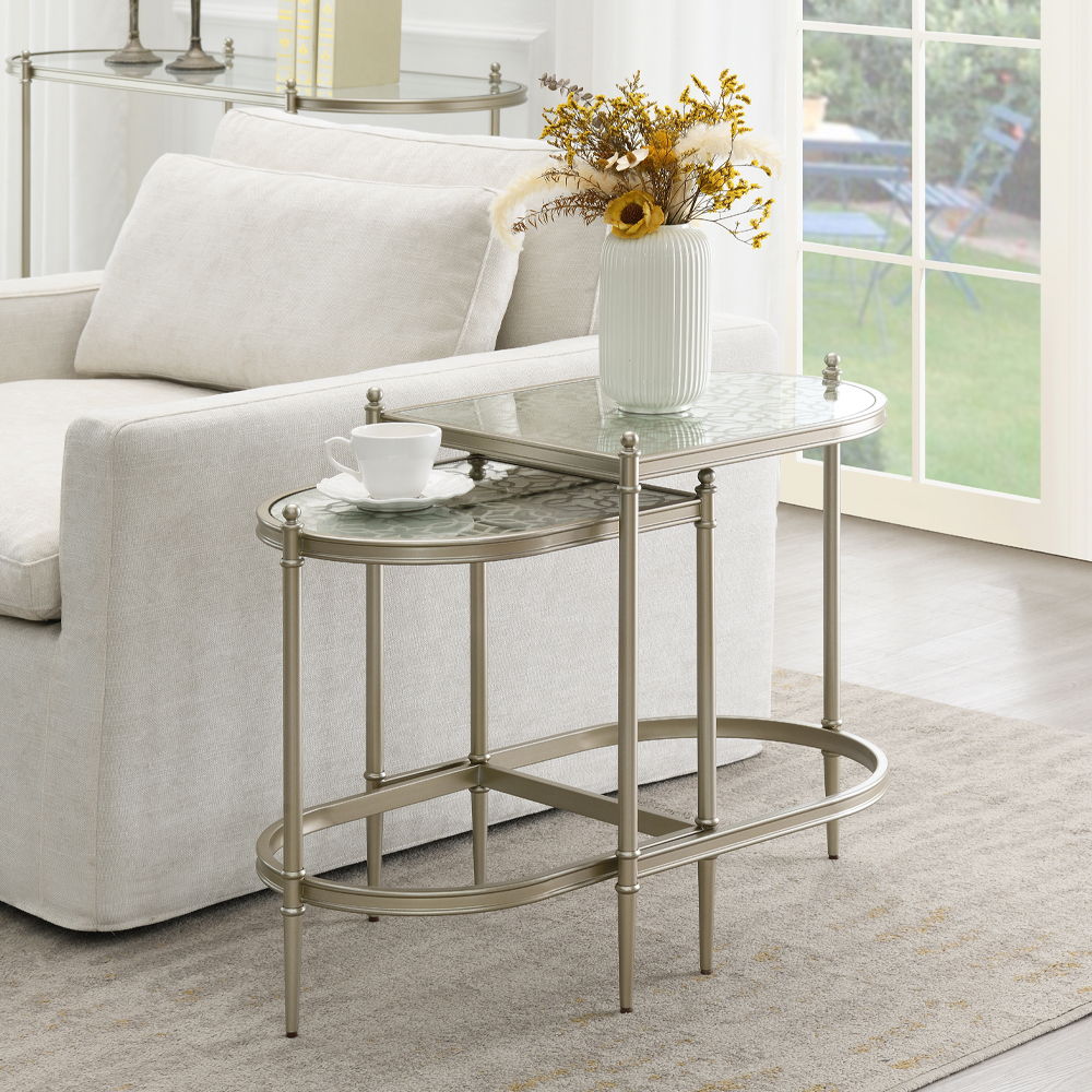 Zaba - Nesting Table - Glass Top & Silver, silver