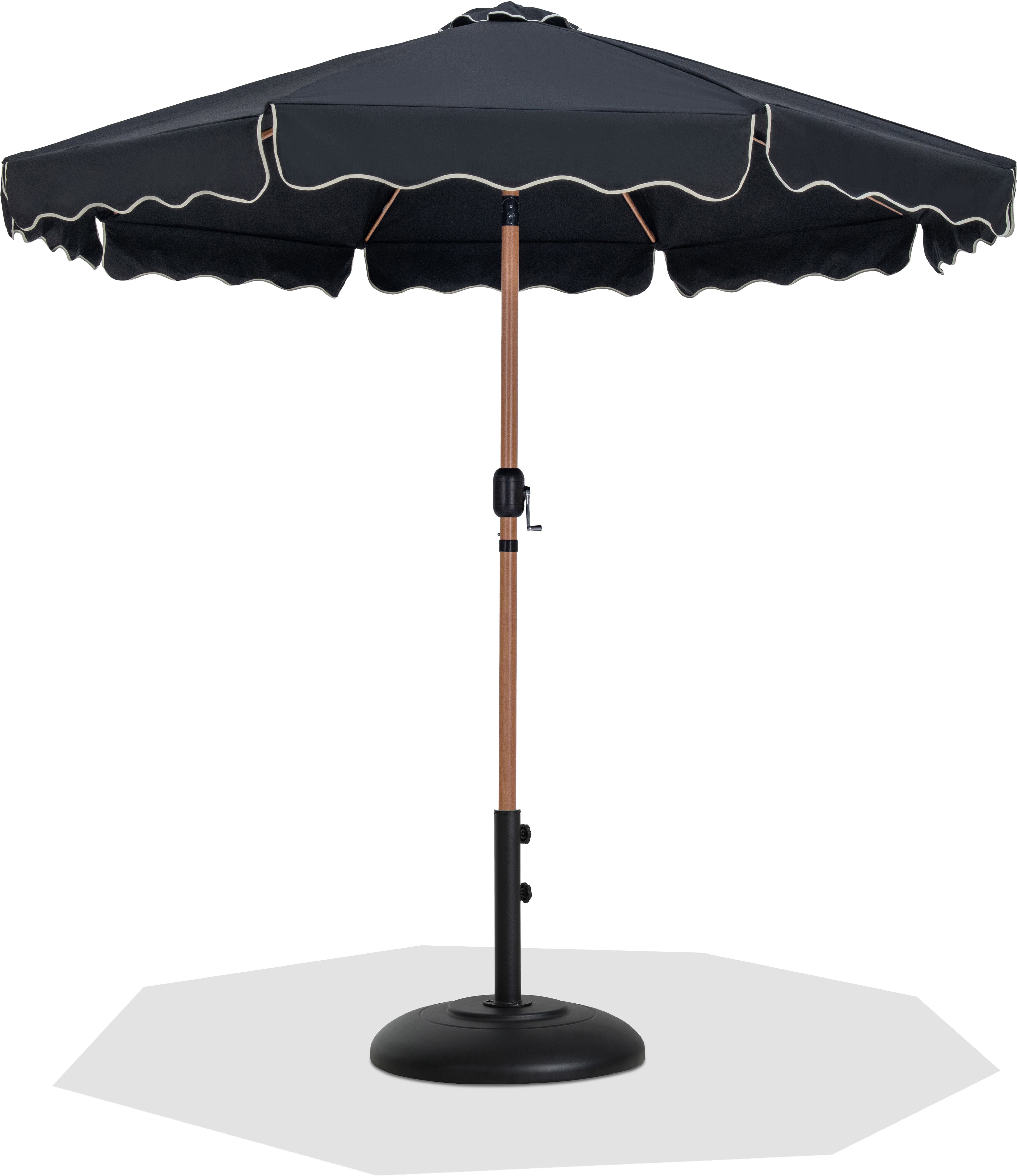 Amalfi - With Cream Piping Aluminum Patio Umbrella With Black Base / Teak Pole - Black