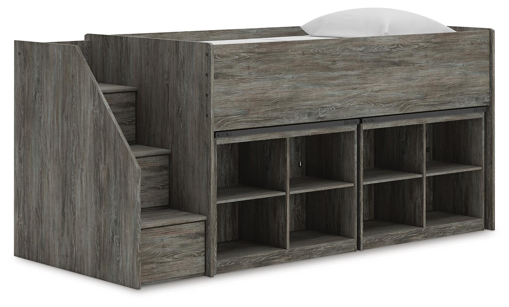 Frandern – Twin Loft Bed With 2 Bookcase Storages – Gray