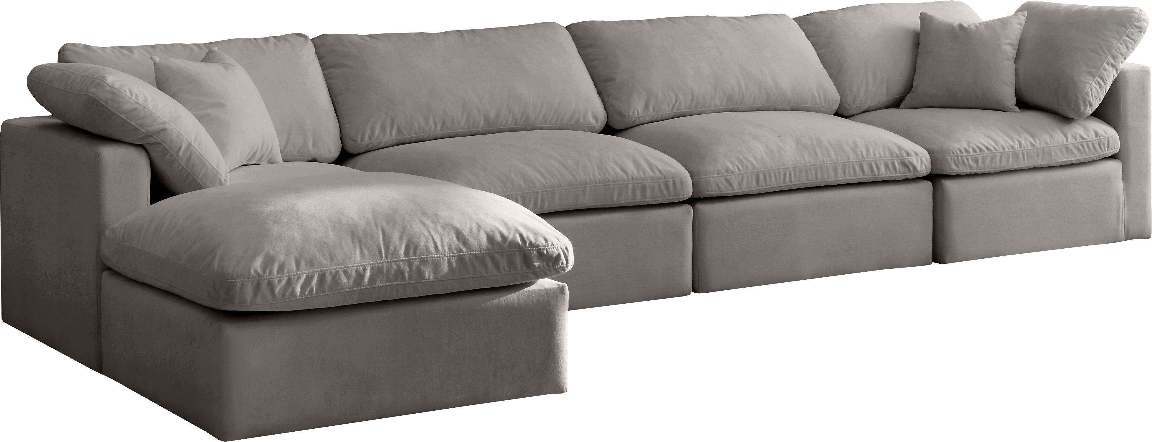 Plush - 5 Piece Modular Sectional With Chaise - Gray