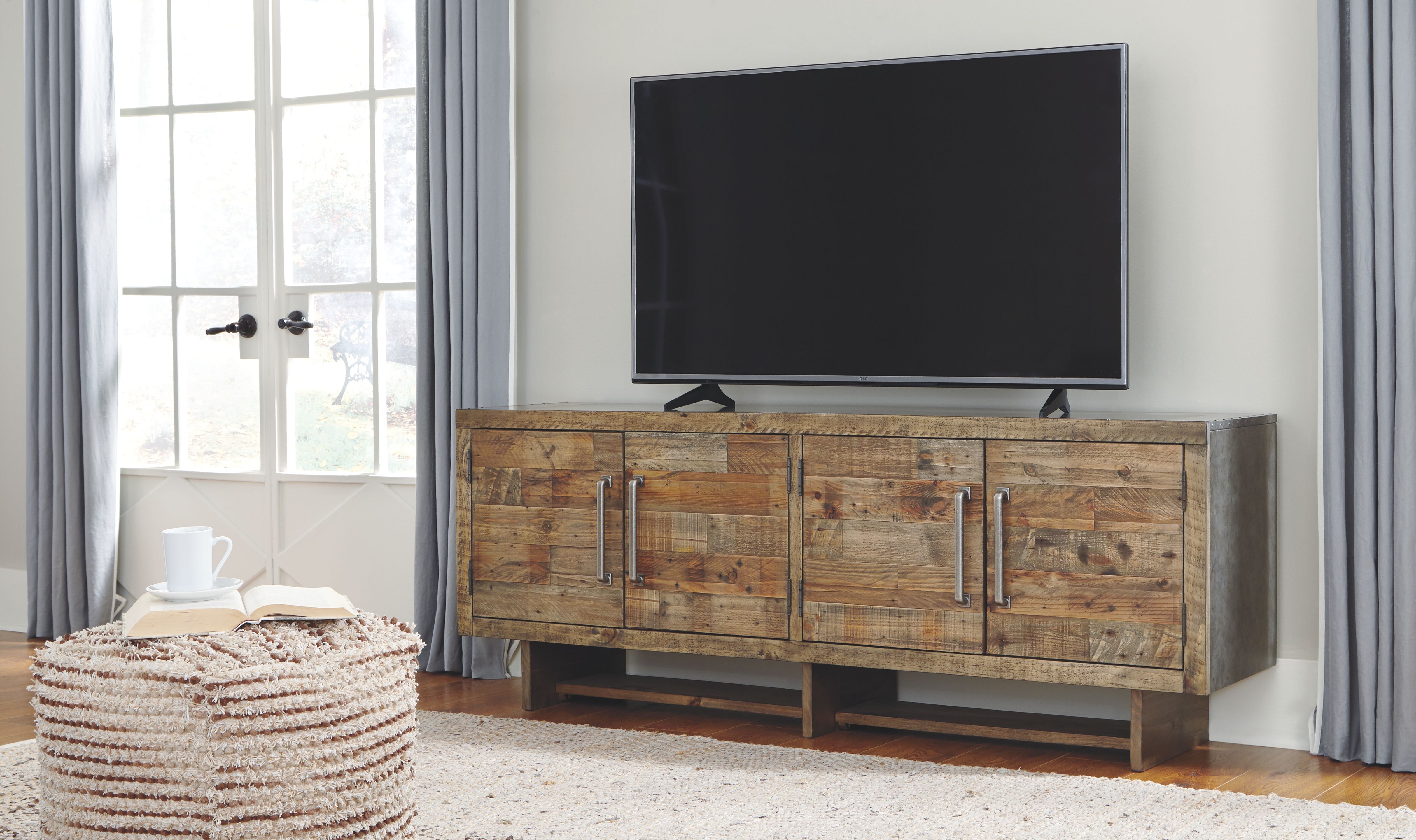 Mozanburg Rustic Brown Extra Large TV Stand New Lots Furniture