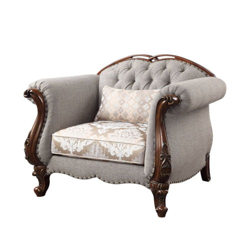 Miyeon - Chair With Pillow - Fabric & Cherry, beige
