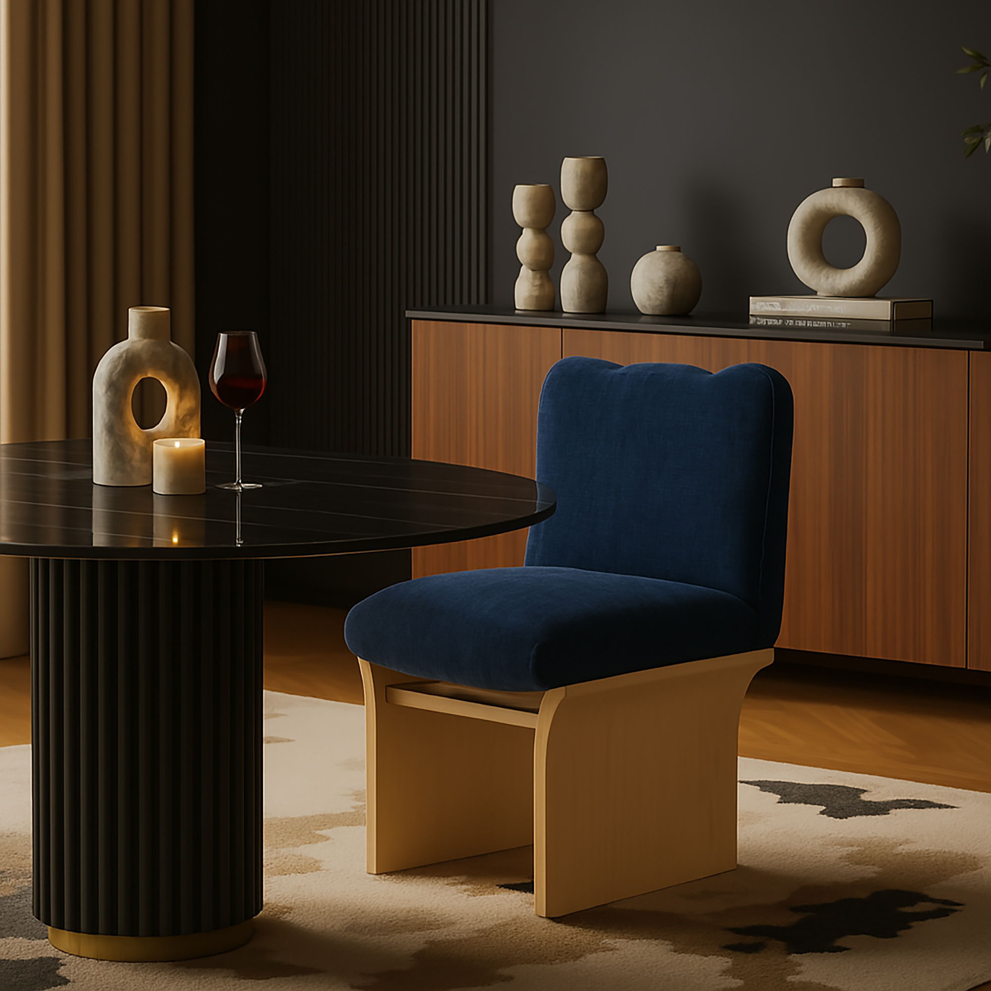 Shaw - Chenille Fabric Upholstered Dining Chair - Navy