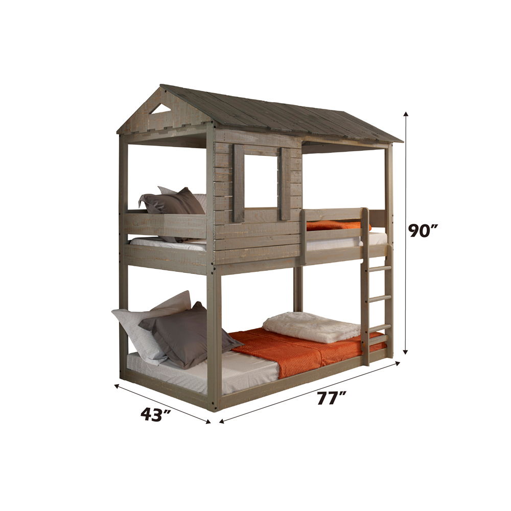 Darlene - Twin Over Twin Bunk Bed - Rustic Gray, dark gray, view 3