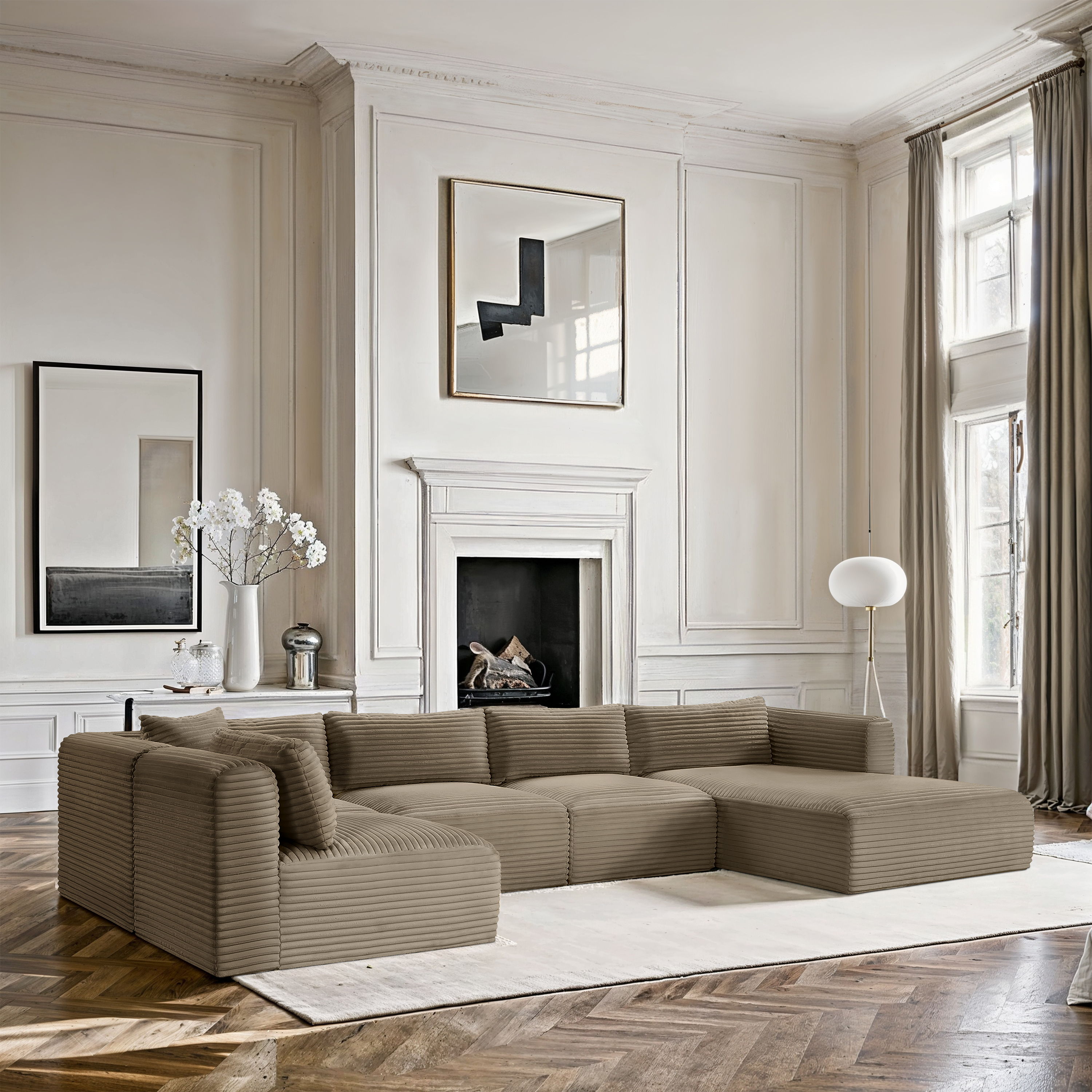Shaggy - 5 Piece Modular U-Shaped Sectional - Taupe
