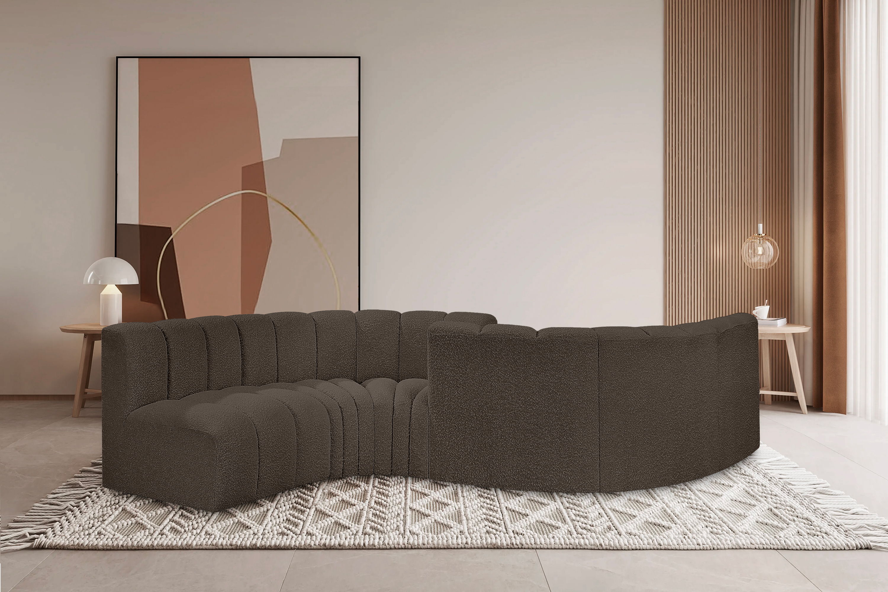 Arc - Boucle Fabric 6 Piece Modular Sofa - Brown