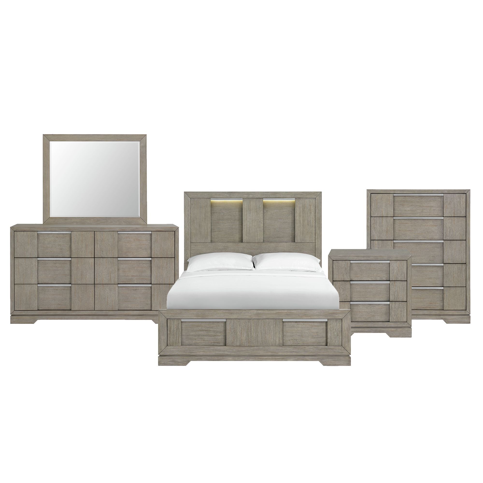 Queen · 5 Pc · Bedroom Set With LED