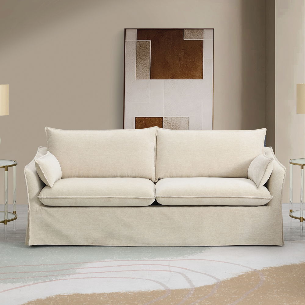 Shane - Sofa With 2 Pillows - Beige Linen, beige