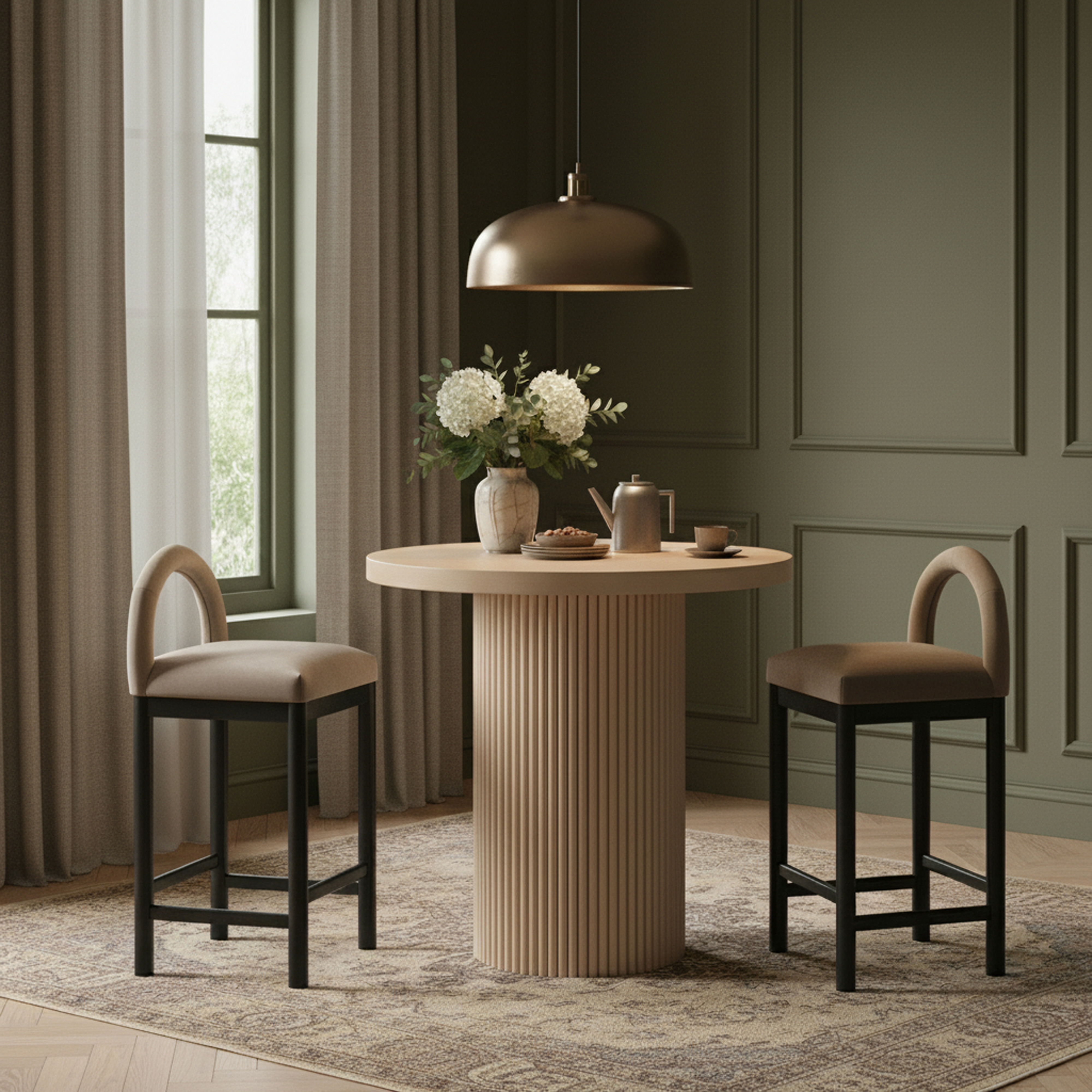 Belinda - Oak Veneer And Solid Wood Round Counter Height Table - Natural