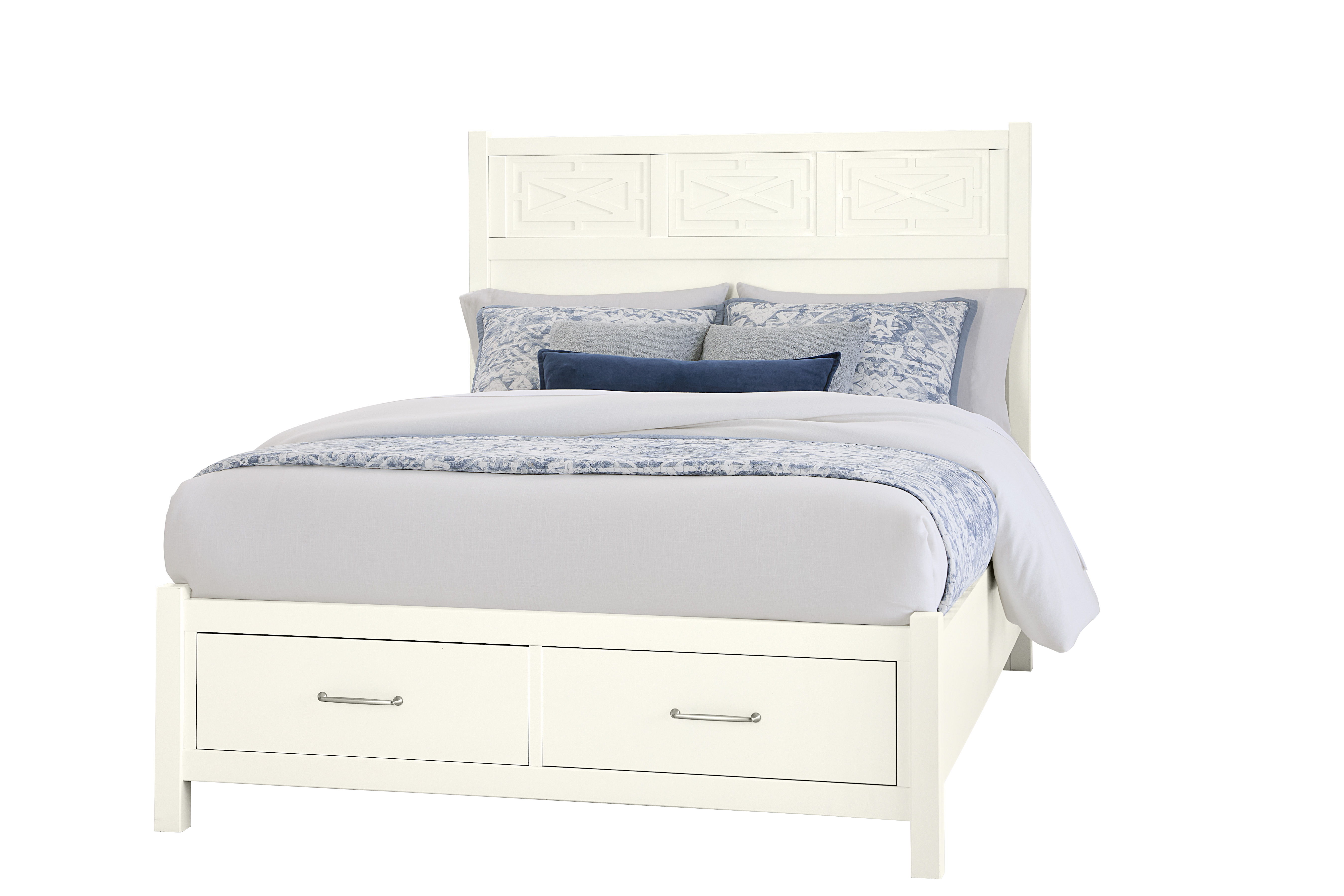 Vaughan-Bassett Tide & Timber - Queen - Fretwork Panel Storage Bed - Soft White Maple