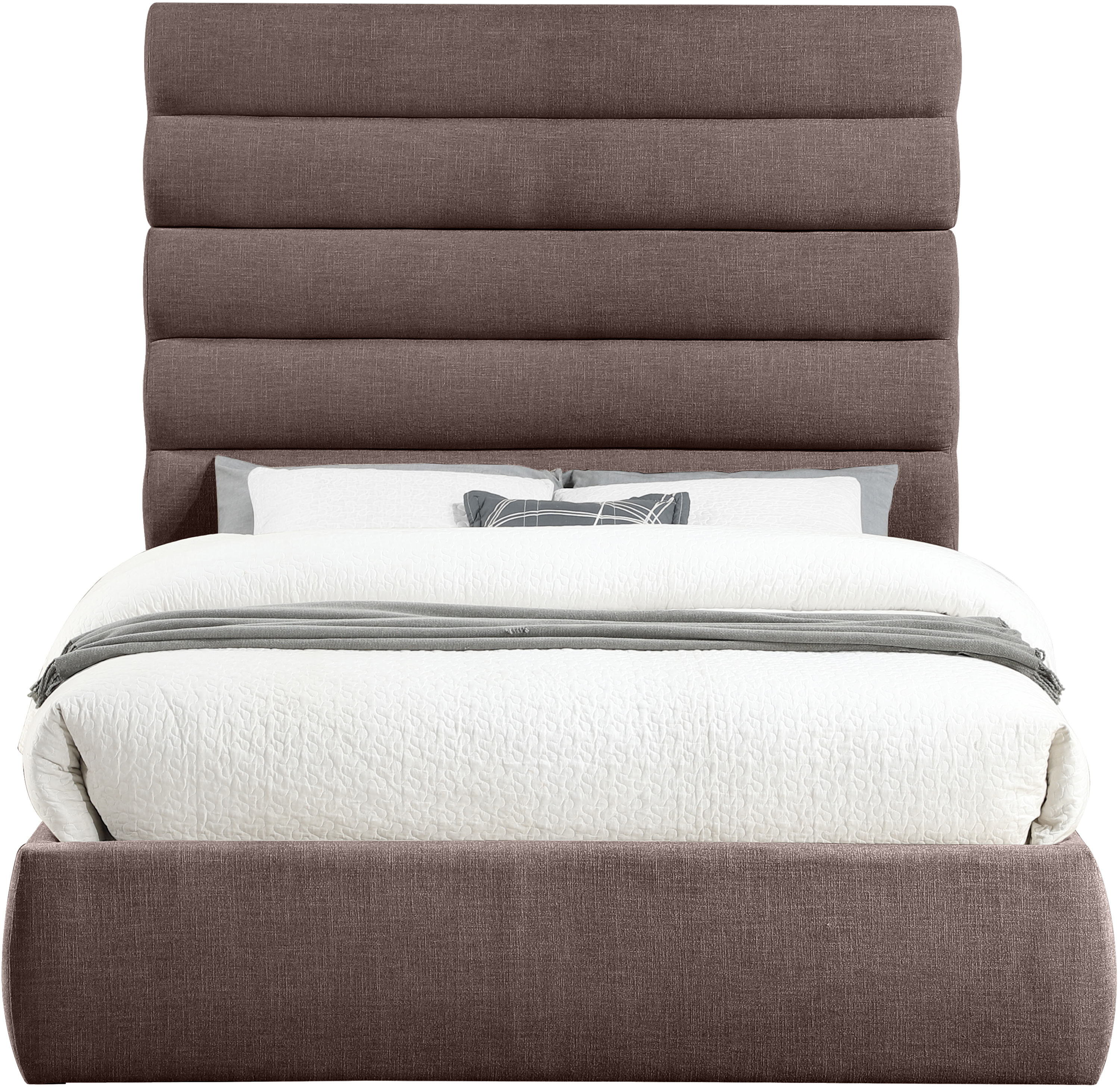 Adam - Linen Fabric Queen Bed With 70.5" Headboard - Brown