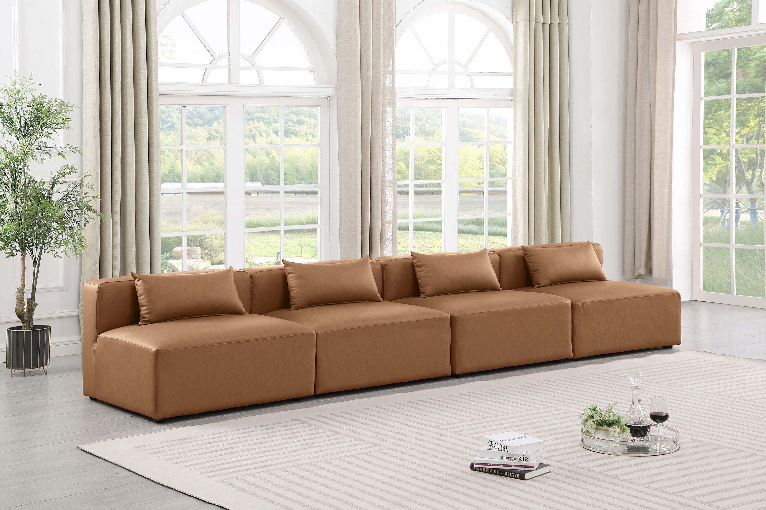 Cube - Modular 4 Piece Armless Sofa - Brown