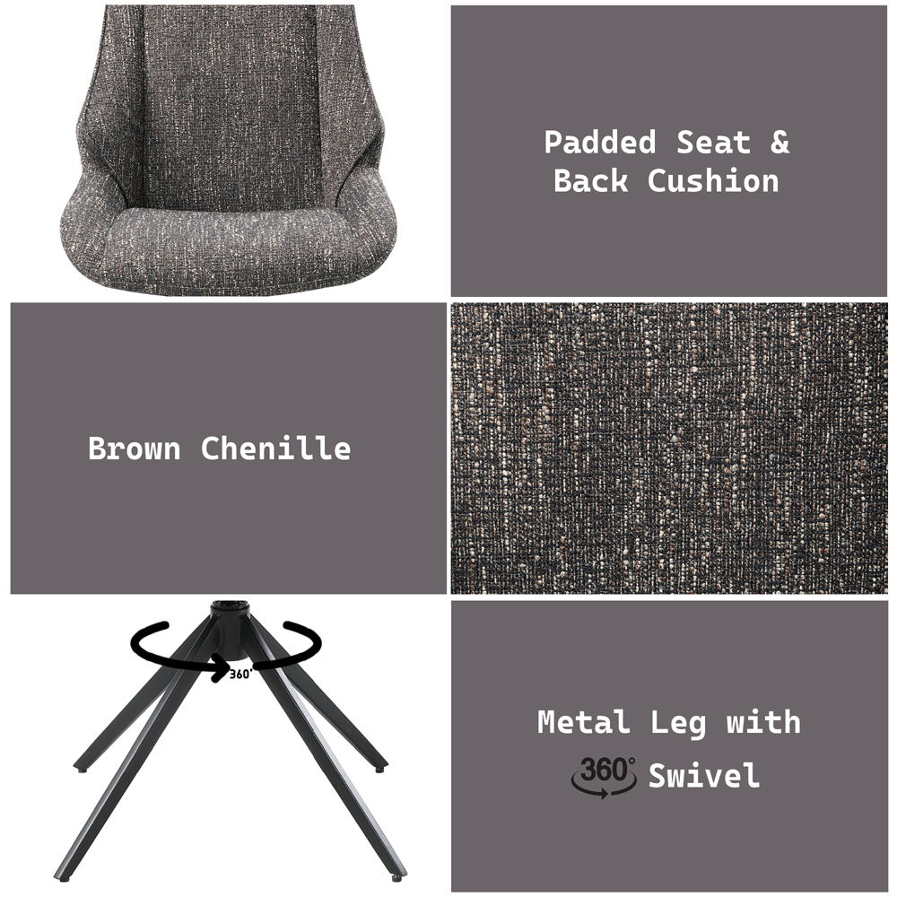 Malika - Side Chair With Swivel (Set of 2) - Brown Chenille, dark brown, view 7