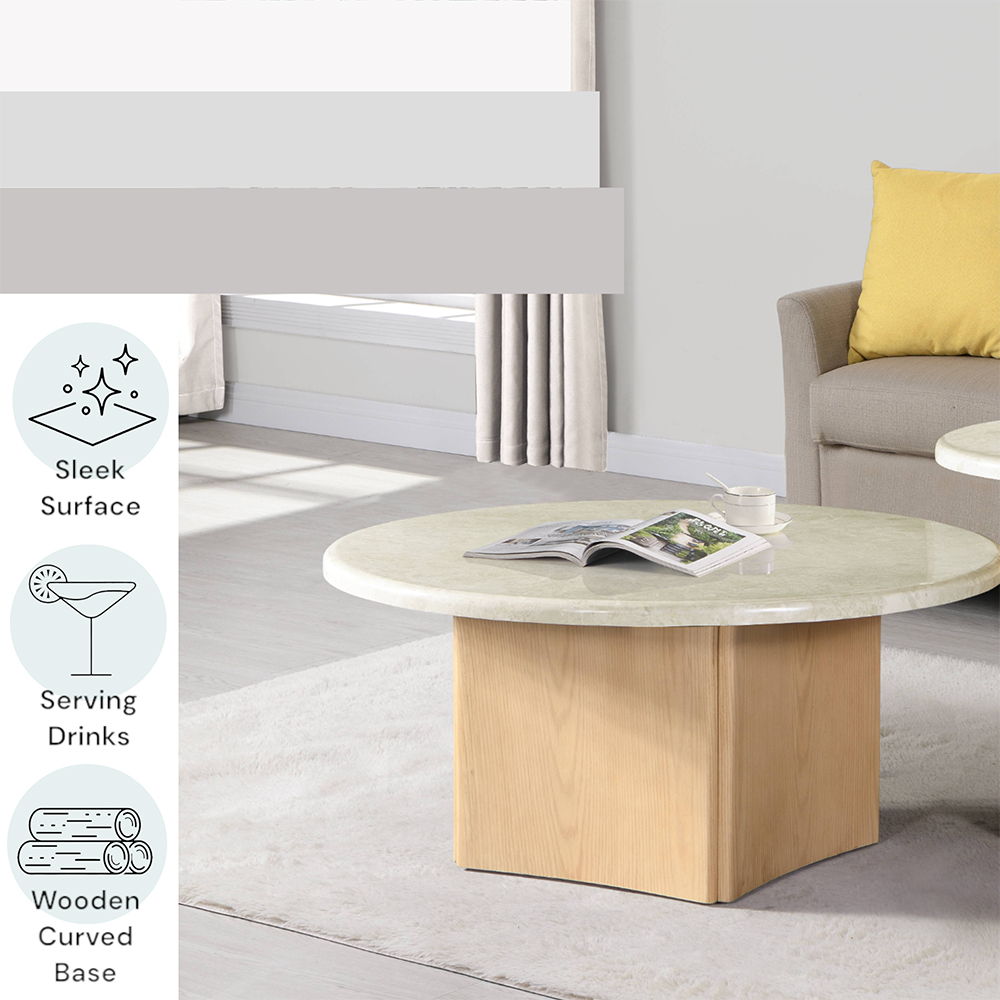 Qwin - Coffee Table With Marble Top - Marble Top & Oak, white, view 4