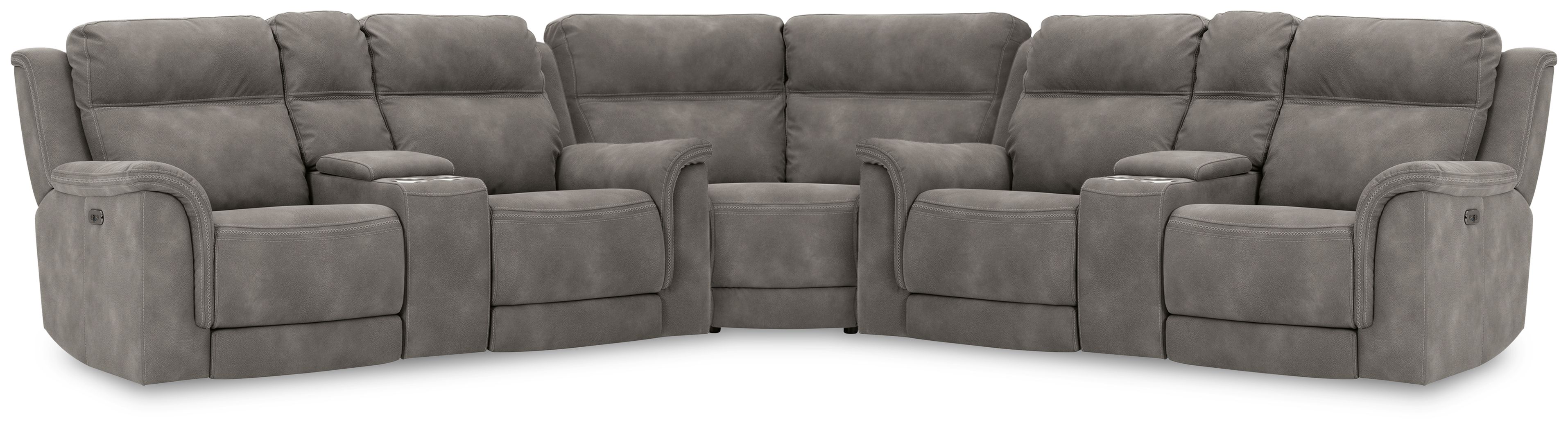 Ashley Next-gen Durapella - Slate - 3-Piece Power Reclining Sectional With 2 Power Reclining Loveseats With Consoles