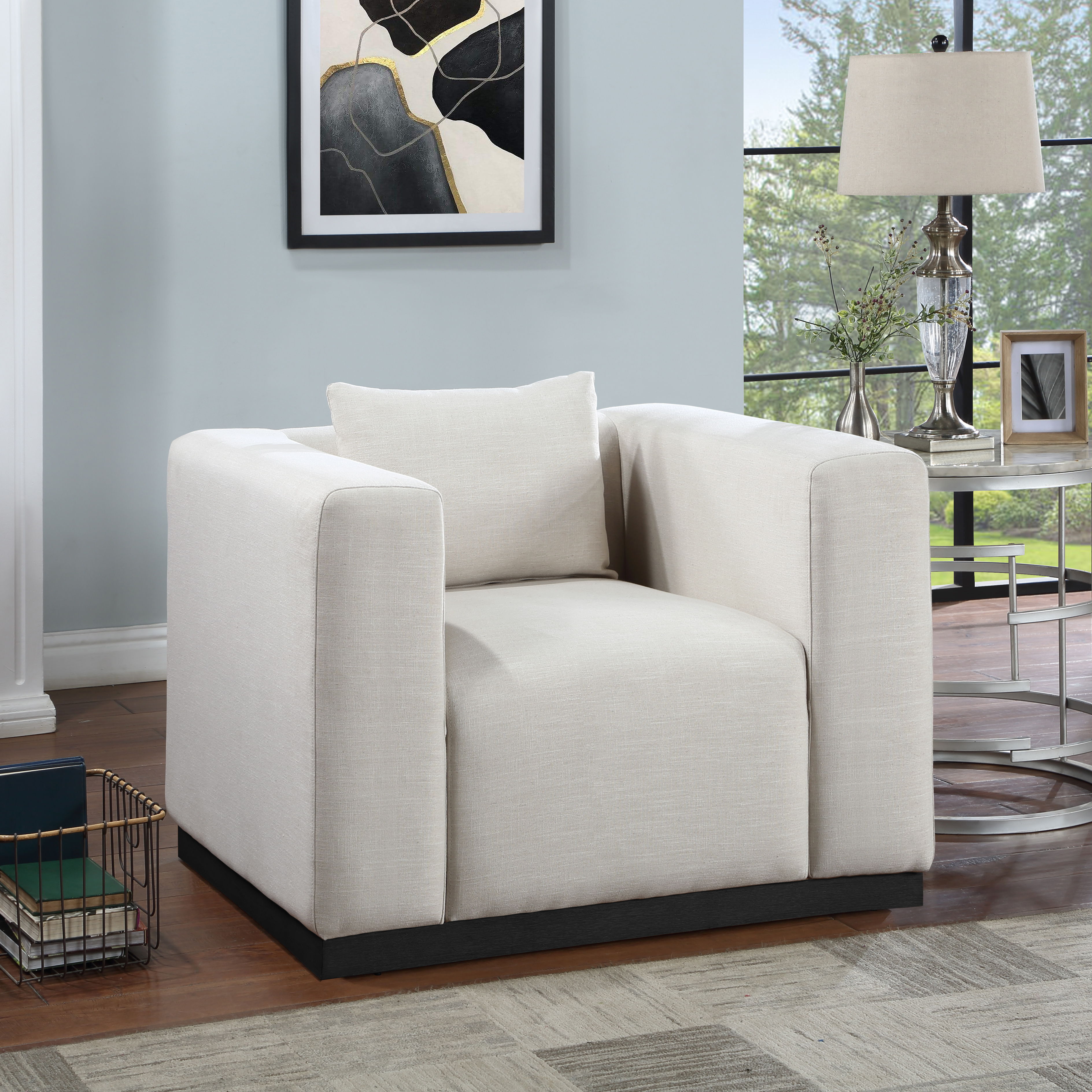 Alfie - Linen Textured Fabic Chair - Beige