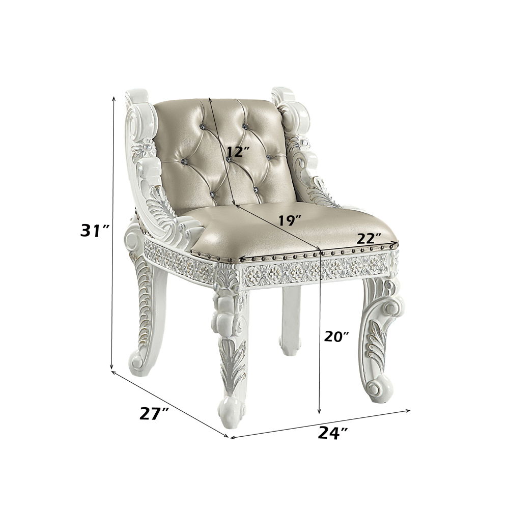 Vanaheim - Vanity Stool - Beige Synthetic Leather & Antique White, beige, view 6