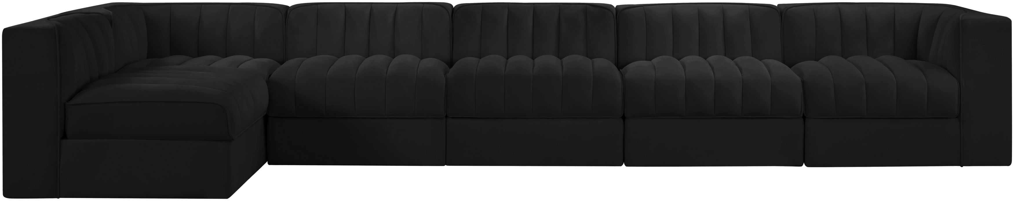 Rummi - Velvet Performance Fabric Upholstered 6 Piece Modular Sectional, L-Shaped (Right) - Black