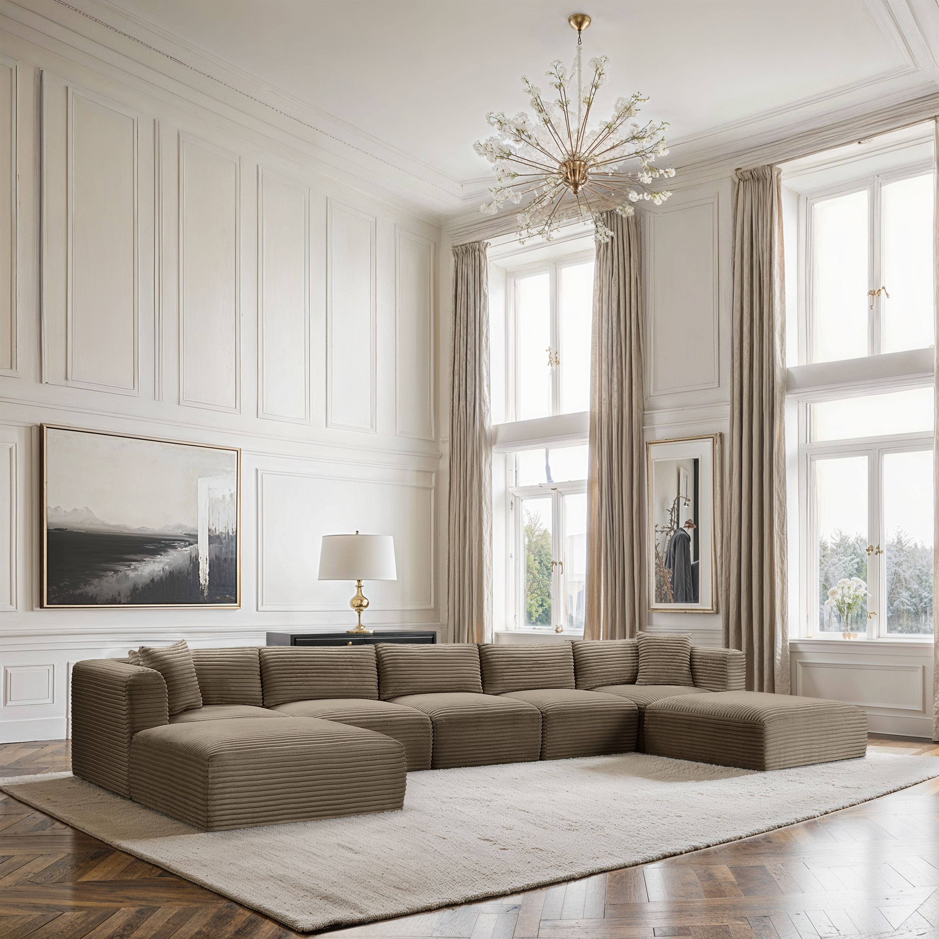 Shaggy - 7 Piece Modular Sectional With 2 Ottomans - Taupe