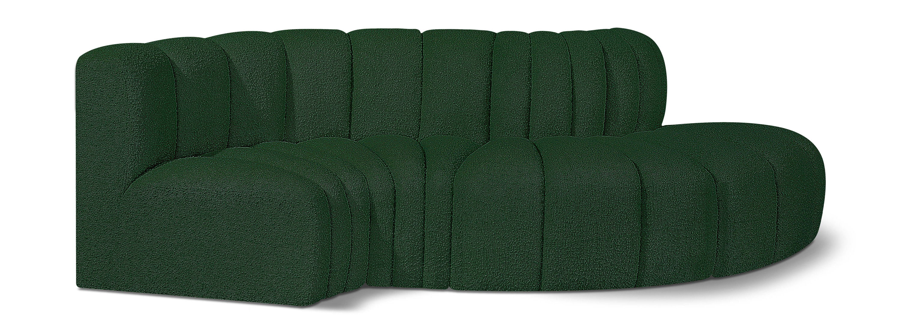 Arc - Boucle Fabric 4 Piece L-Shaped Modular Sofa - Green