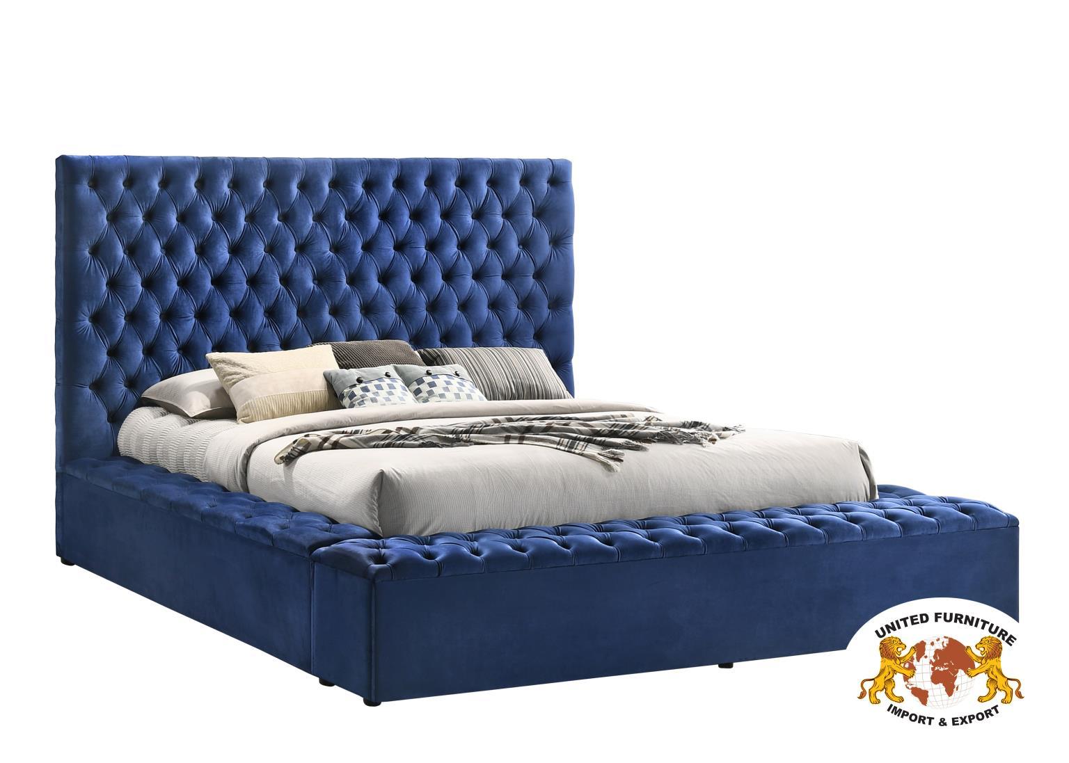B564 - Velvet Queen Bed - Blue
